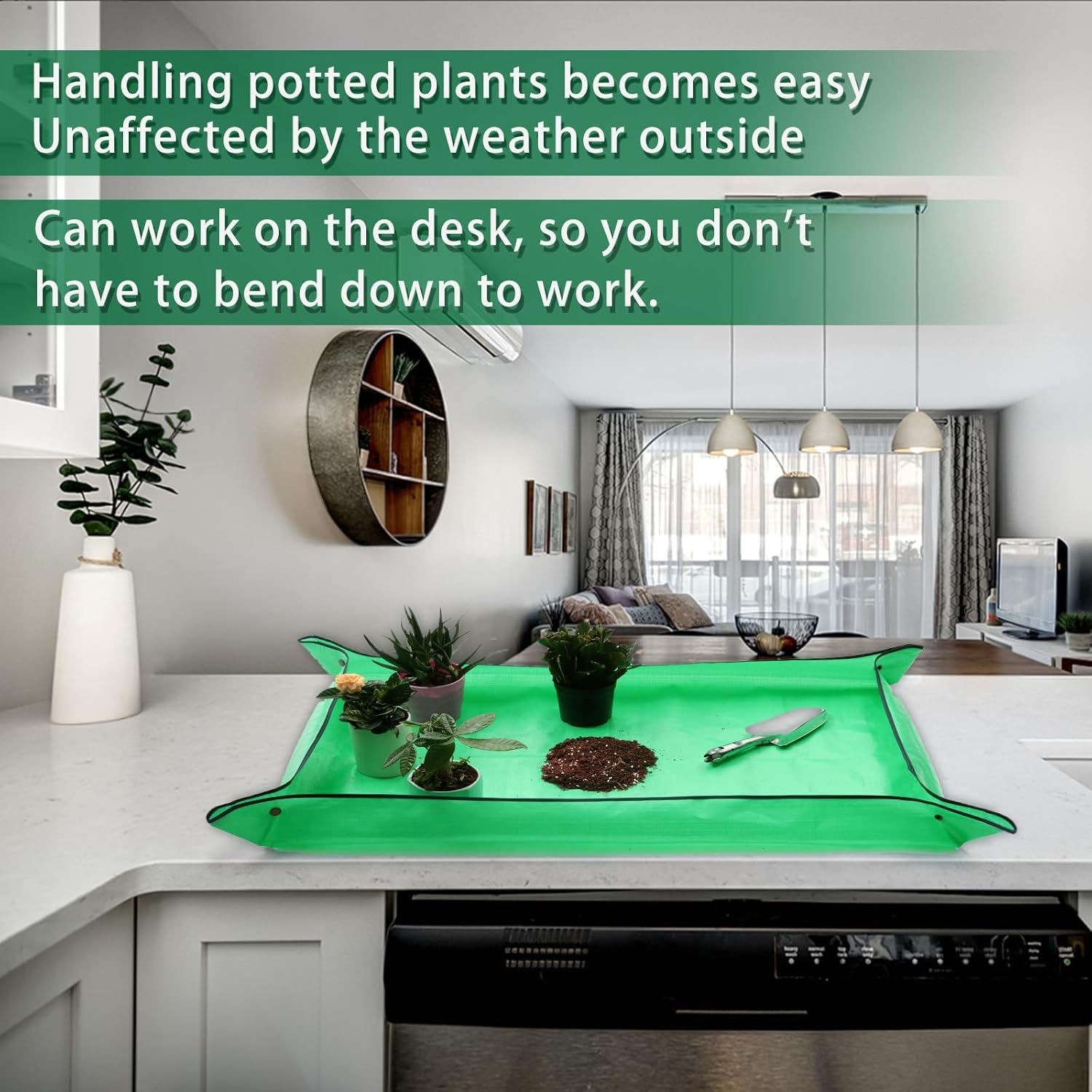 Extra Large Waterproof Foldable Potting Mat for Indoor Plant Transplanting and Dirt Control - Portable Gardening Mat, Reusable (43''*30'', Green) image number 4