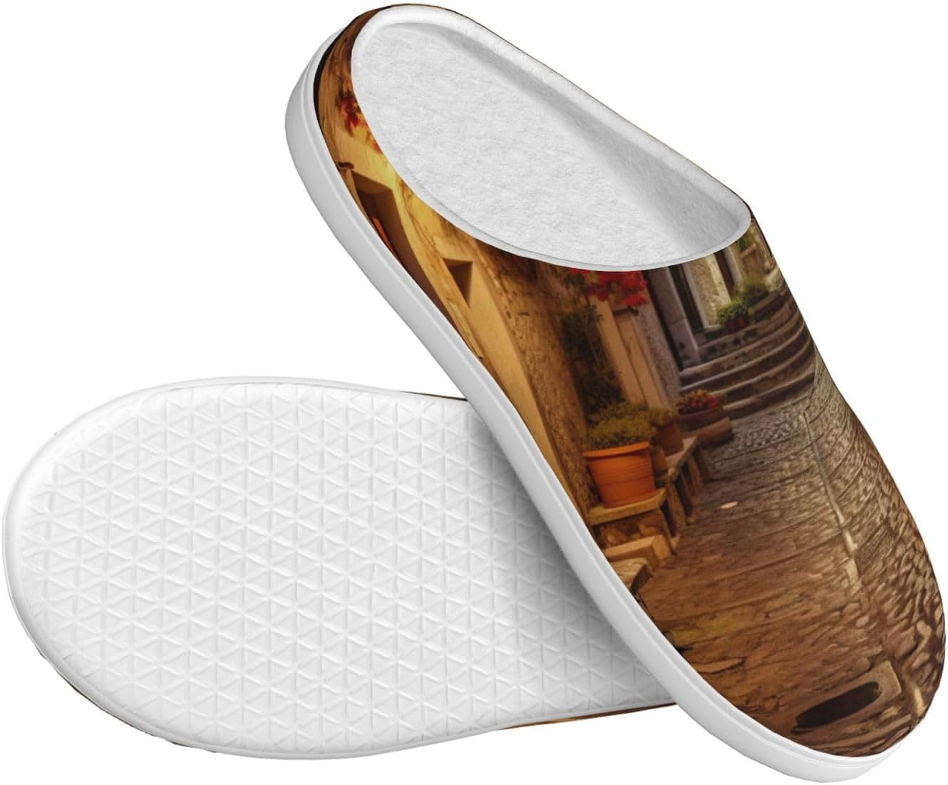 Italian Old Street Print Versatile Use anti Pilling Washable Slippers for Women Men Cozy Stylish Shoes, Black, 5 image number 2