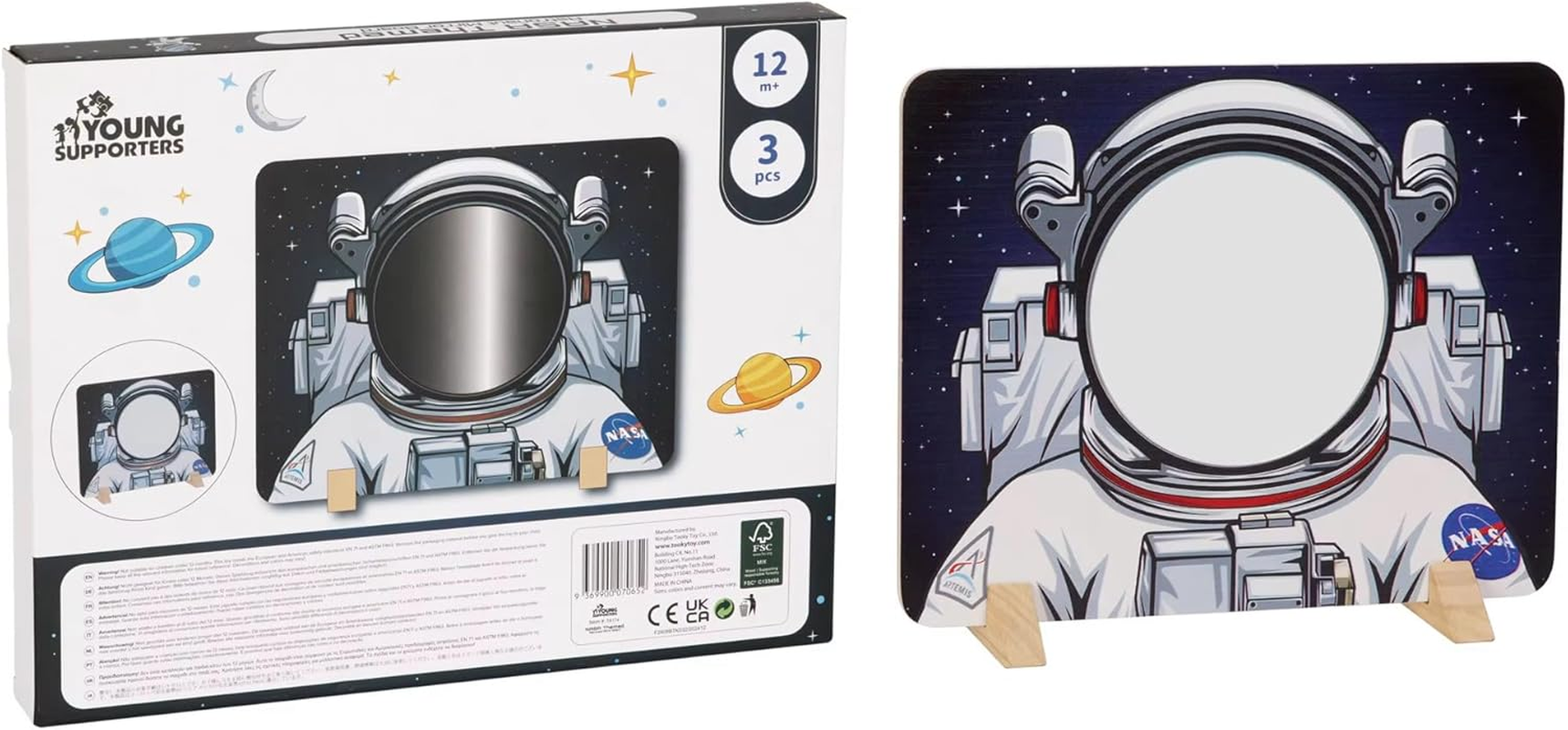 NASA Themed Astronaut Mirror for Kids &ndash; Space Toy & Room Decor with Shatterproof Mirror. STEM Play for Ages 1, 2, 3, 4, 5, 6, 7, 8, 9, 10. NASA & Artemis Logos. Imaginative Fun for Children. image number 6