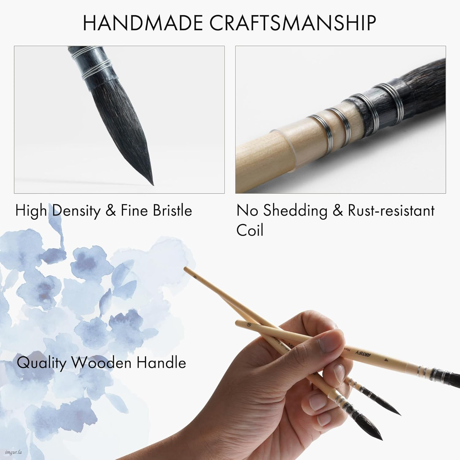 ARTIFY 3PCS Professional Natural Squirrel Hair Quill round Fine Tip Detail Watercolor Brush Set | Ideal for Watercolor and Gouache Painting | Sizes #0, #2, #4 image number 6