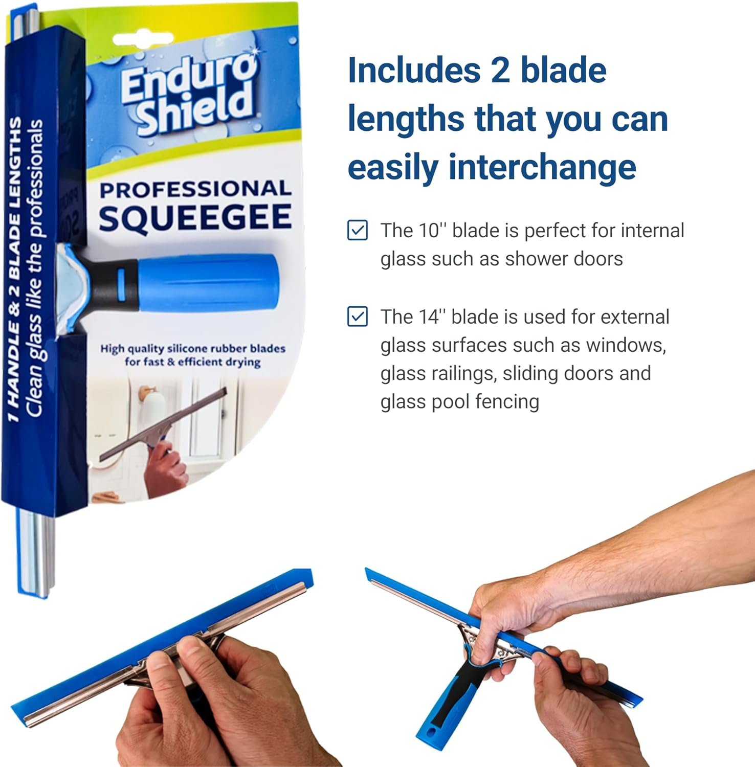 Professional Squeegee - Premium Quality Silicone Rubber Blades with Ergonomic Handle for Streak-Free Cleaning - Perfect for Windows, Shower Doors, and Railings image number 1