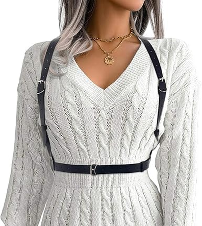 Punk Leather Black Harness Belts Women Fashion Body Harness for Women (Black, 1 Pack) image number 5