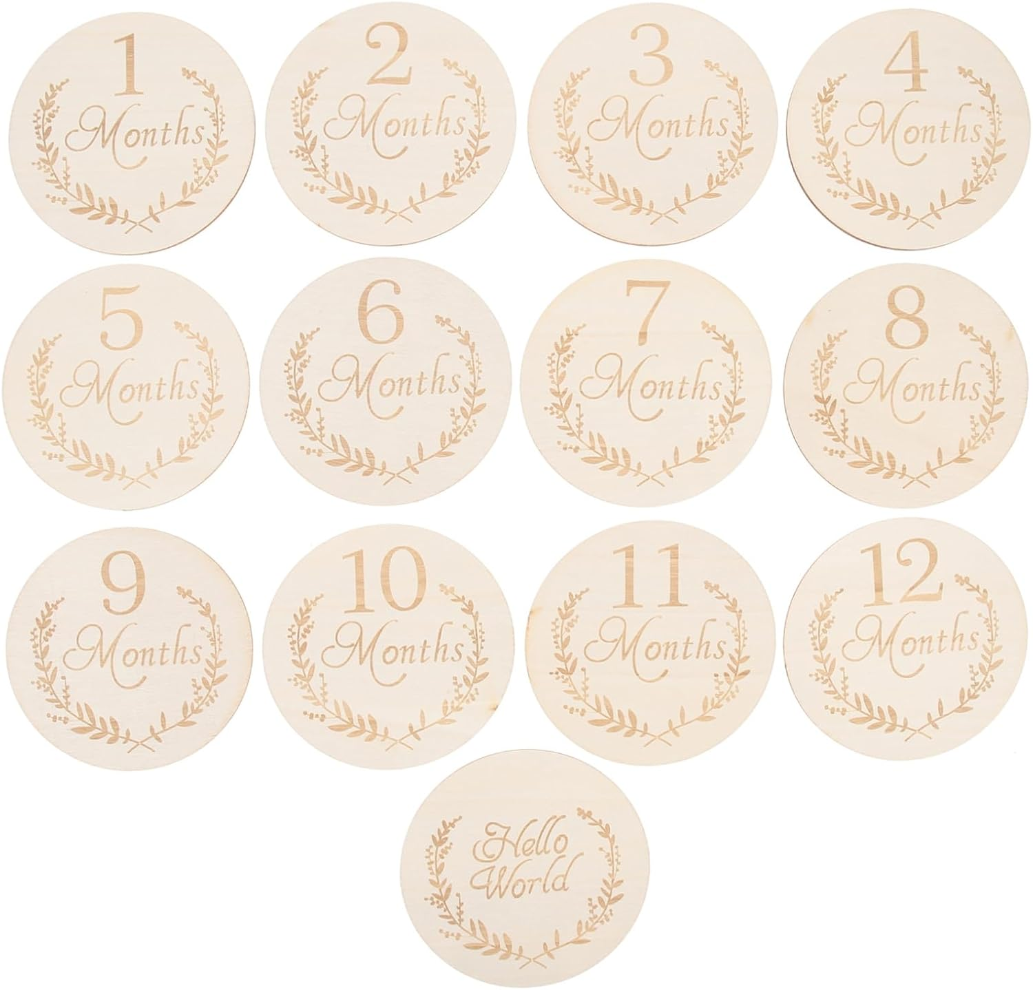 JEWEDECO 13Pcs Monthly Cards Wooden Slices Photo Props Natural Discs for Newborn Milestone Photography Durable Lightweight Commemorative Decoration image number 6