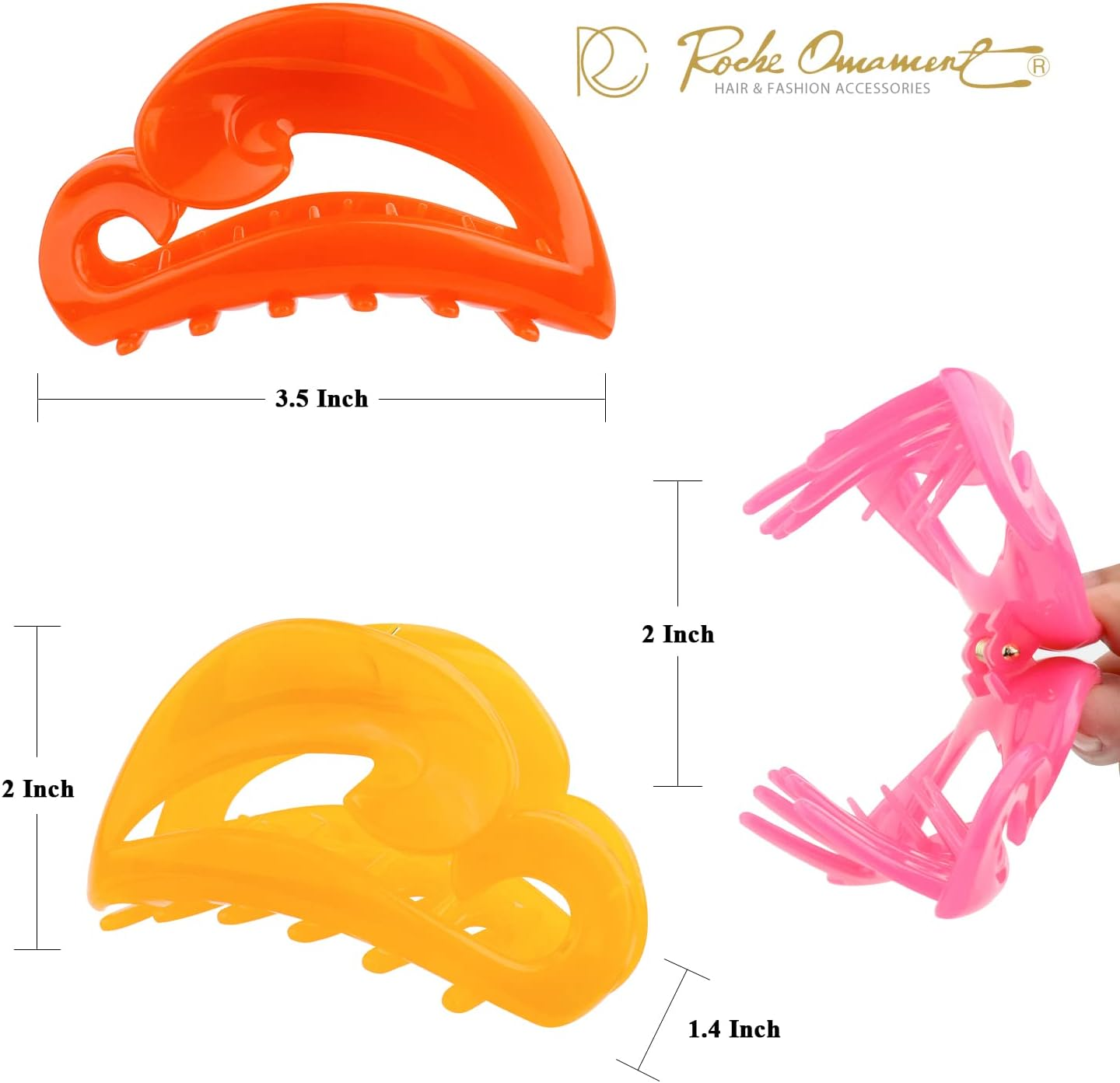 RC ROCHE ORNAMENT 6 Pcs Womens Hair Clips Claws Jaw French Barrette Clutcher Interlocking Teeth Strong Hold No Slip Grip Clasp Clamp Minimal Beauty Fashion Accessory, Large Jelly Sweet Multicolor - Jelly Sweet Multicolor image number 4