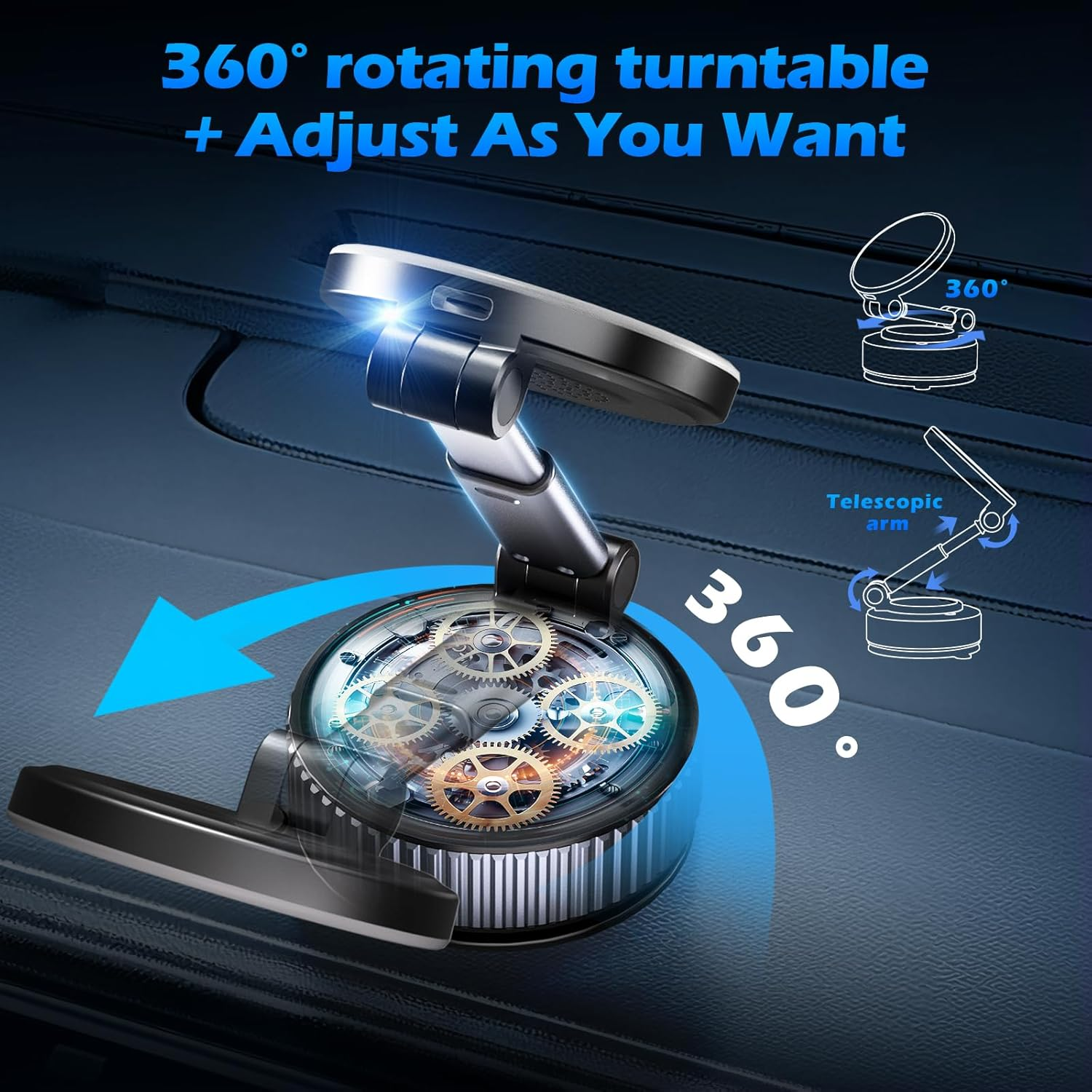 Cloudvalley 15W Wireless Charger Magnetic Car Mount Phone Holder Carbon Fiber, Dashboard/Windshield 360&deg; Adjustable Stand [Compatible with Magsafe] Wireless Charging Arm for Iphone 16/15/14/13/12 image number 5