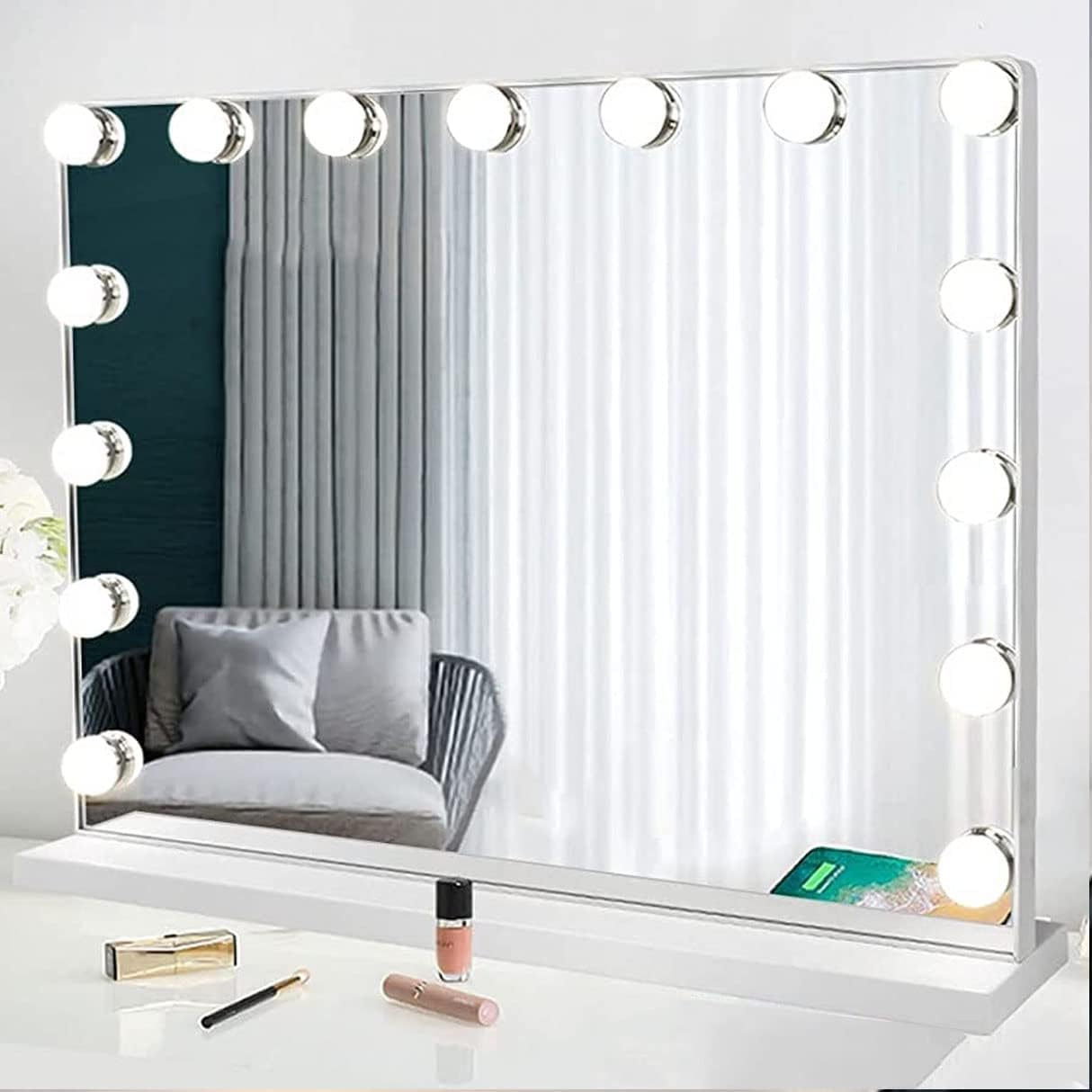 Skyteck Tabletop Makeup Mirror Large 100Cm X 70Cm Mirror Vanity Cosmetics LED 15 Bulbs Hollywood Makeup Mirror for Bedroom, Dressing Room ML-DS06 image number 6
