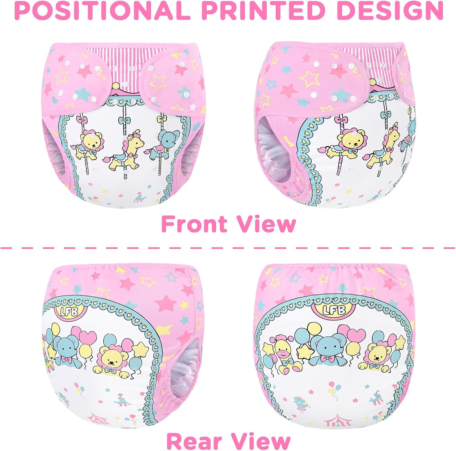 Littleforbig Washable Adjustable Reusable Waterproof Cloth Adult Diaper Wrap Cover One Size - Little Circus image number 6
