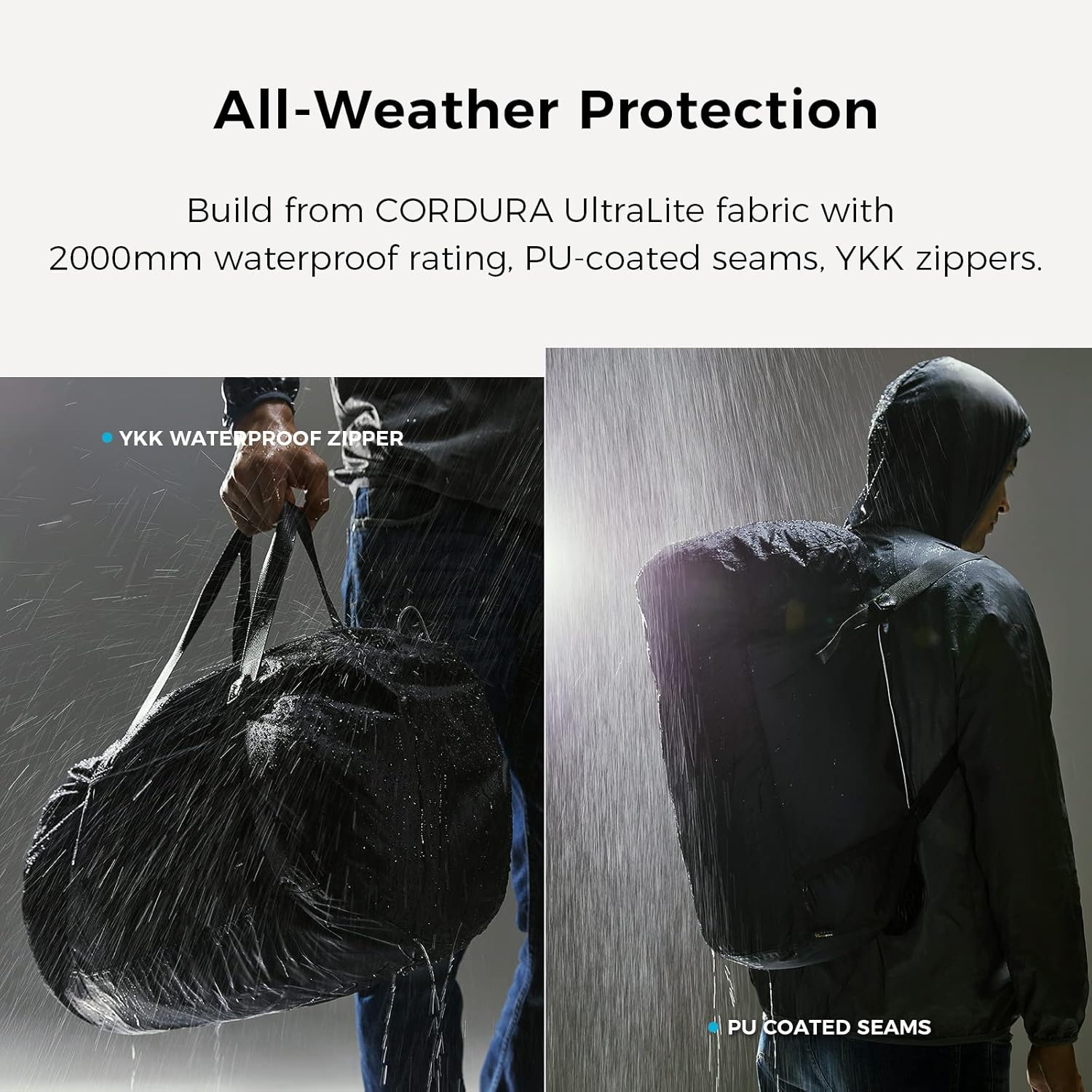 Bee Nesting Ultralight Travel Duffle Bag Foldable Travel Bag YKK Zipper 30D Cordura Waterproof Nylon Fabric Weekender Bag Overnight Bag for Travel, Gym, Sports (Black, 30L) image number 3