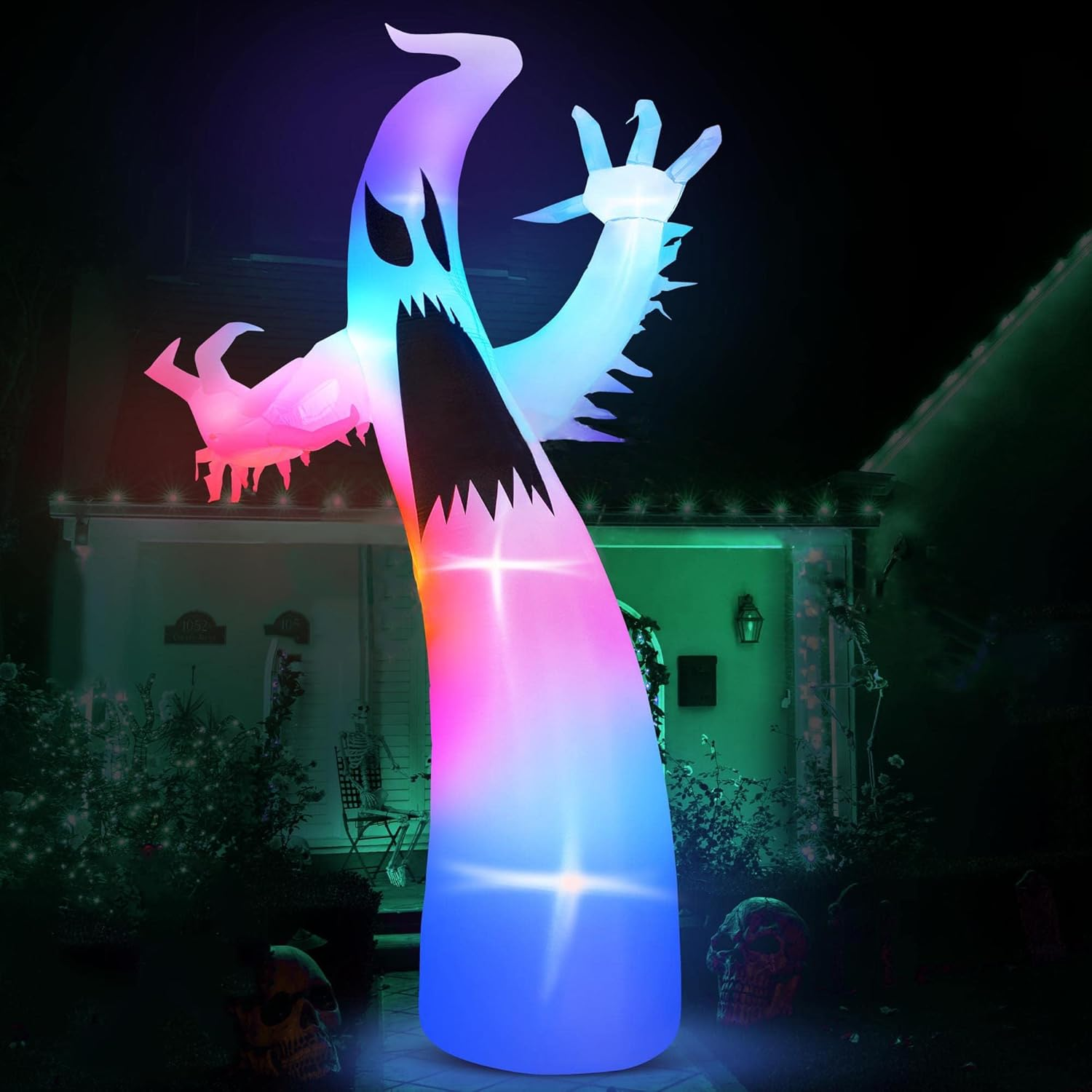 11.8 Feet Halloween Inflatables Ghost Outdoor Decorations, Halloween Blow up Yard Decoration with Colorful Changing Led Lights for Halloween Indoor Outdoor Yard Lawn Garden Party Decor image number 3