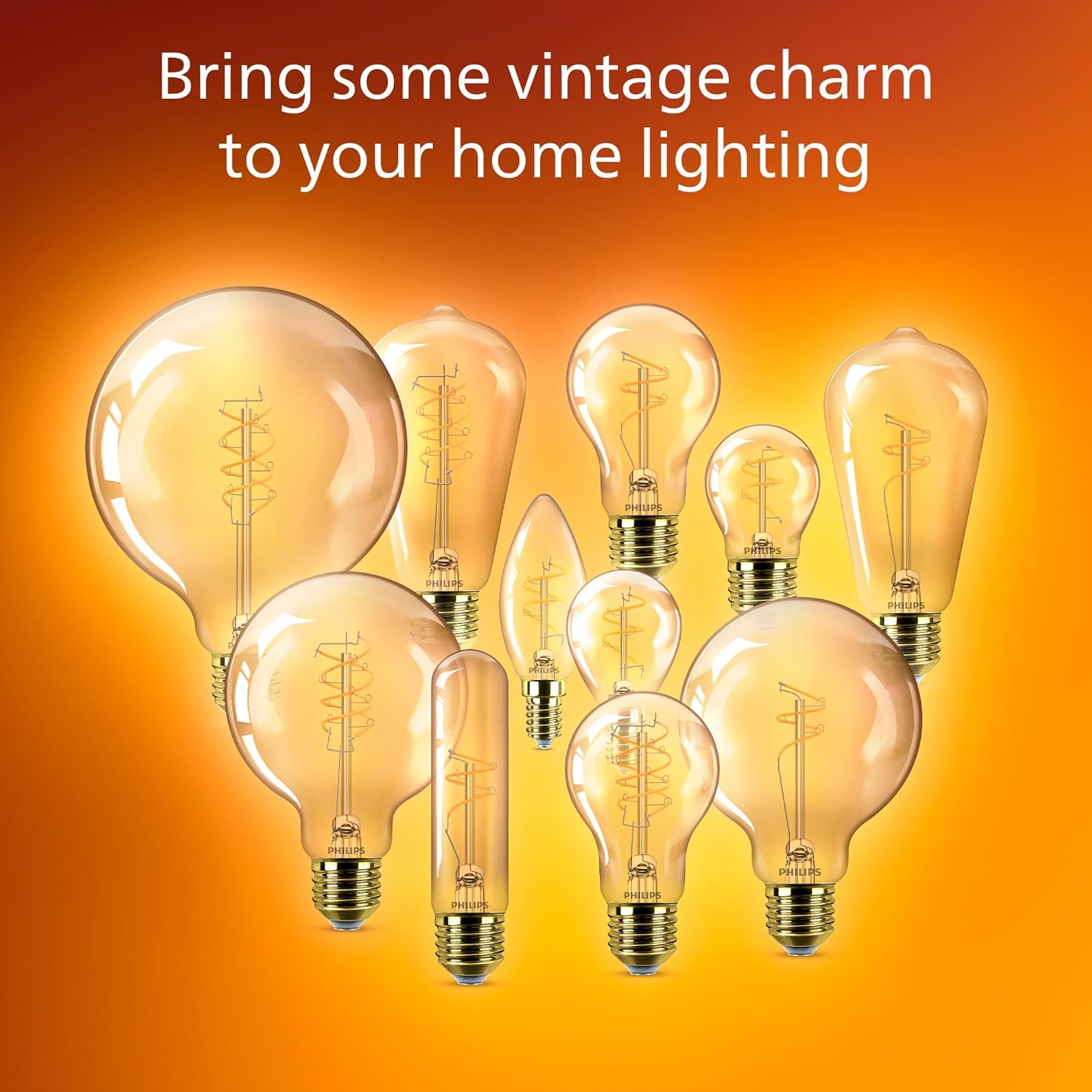 Philips Vintage Amber Spiral G95 Lamp, Dimmable, Flicker-Free, Eyecomfort, 806 Lumen, Flame (2200 K), 7.3 W = 60 W, E27 Socket, Pack of 1 image number 2