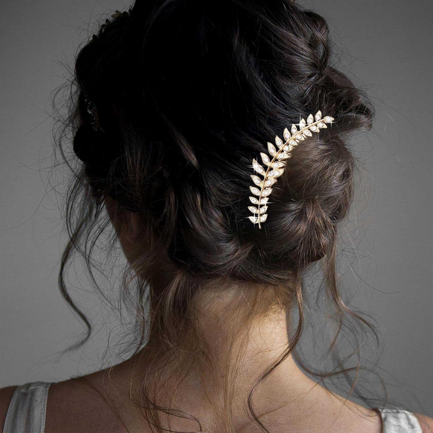 Enautoabs Vintage Gold Leaf Wedding Hair Comb Crystal Leaf Side Comb Large Metal Leaves Hairpiece Bridal Headwear Decorative Accessories for Women Headpiece image number 3