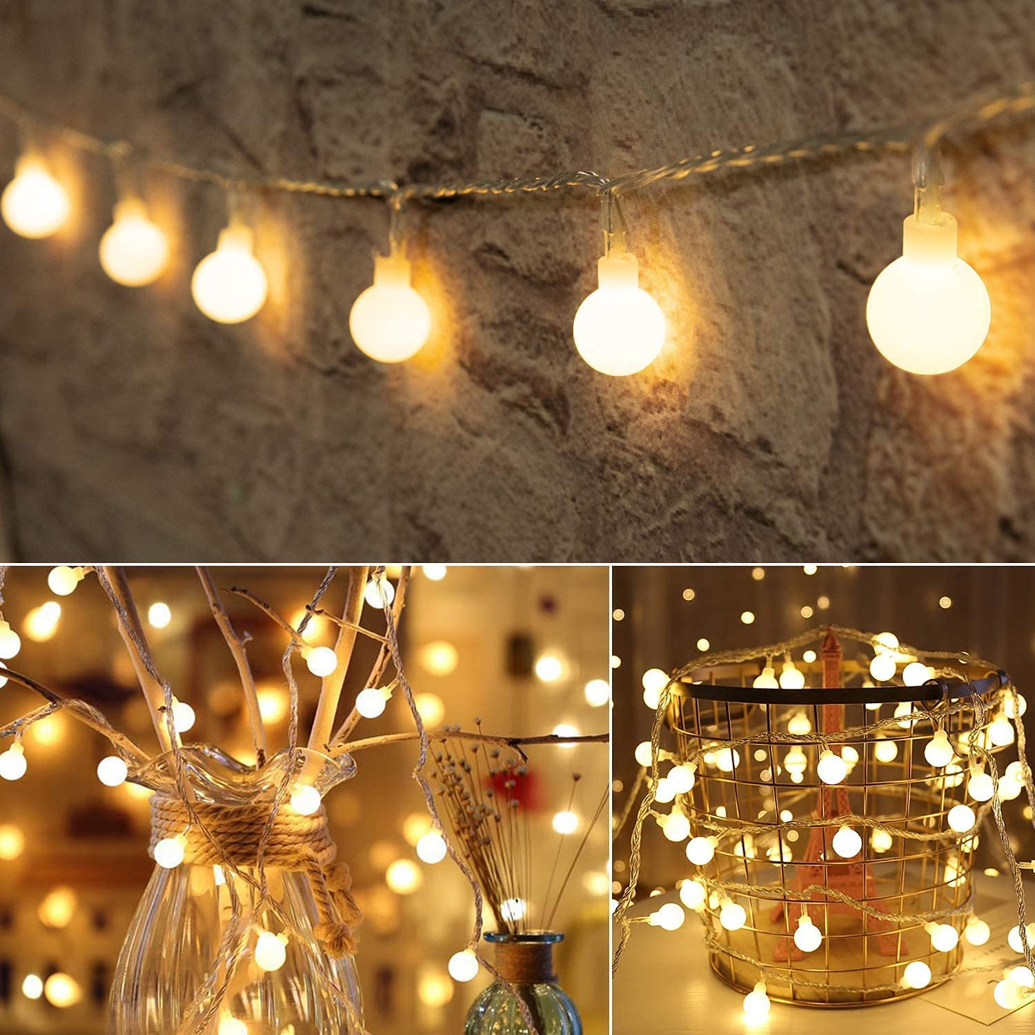 Globe String Lights Fairy Lights, 16.4Ft 50LED String Lights with 8-Mode Remote Waterproof Indoor Outdoor Hanging Lights Decorative Christmas Lights for Party Patio Garden Wedding (16.4Ft-Multicolor)