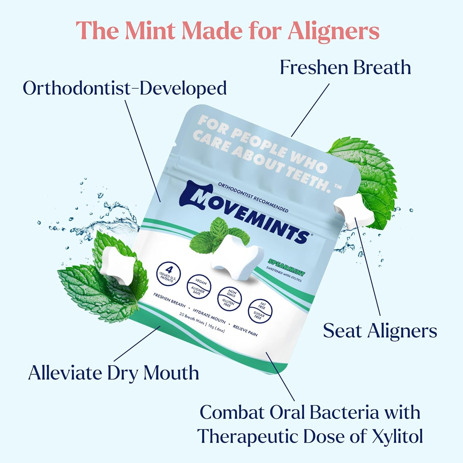 Movemints Clear Aligner Mints - Specially Designed for Invisalign Braces - Edible Alternative to Chewies - Spearmint Flavor - 7 Pack image number 3