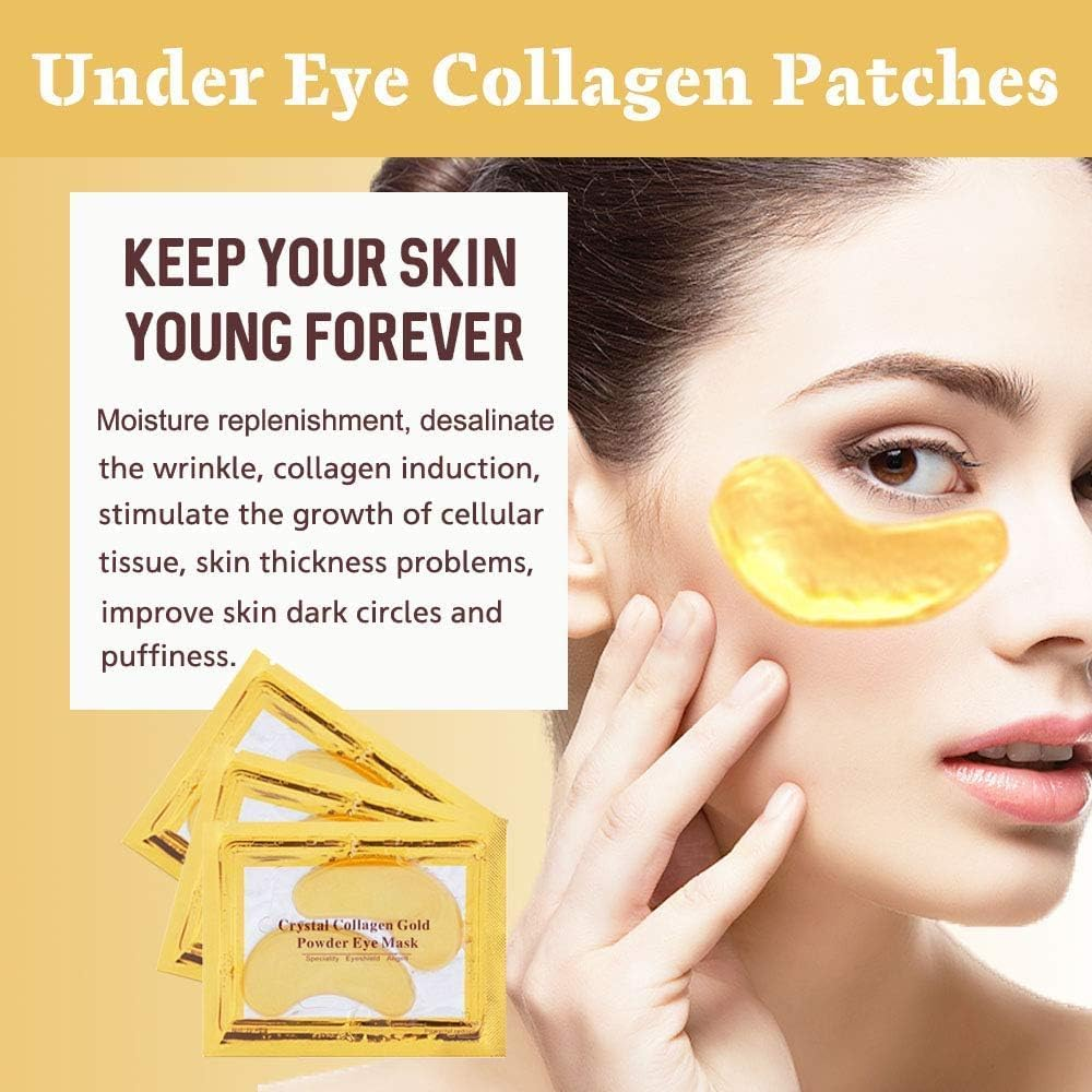 Sunblue Gold Collagen under Eye Patches - 30 Pairs Moisturizing Eye Masks for Dark Circles, Puffiness, Wrinkle Reduction - Hydrating Gel Eye Pads