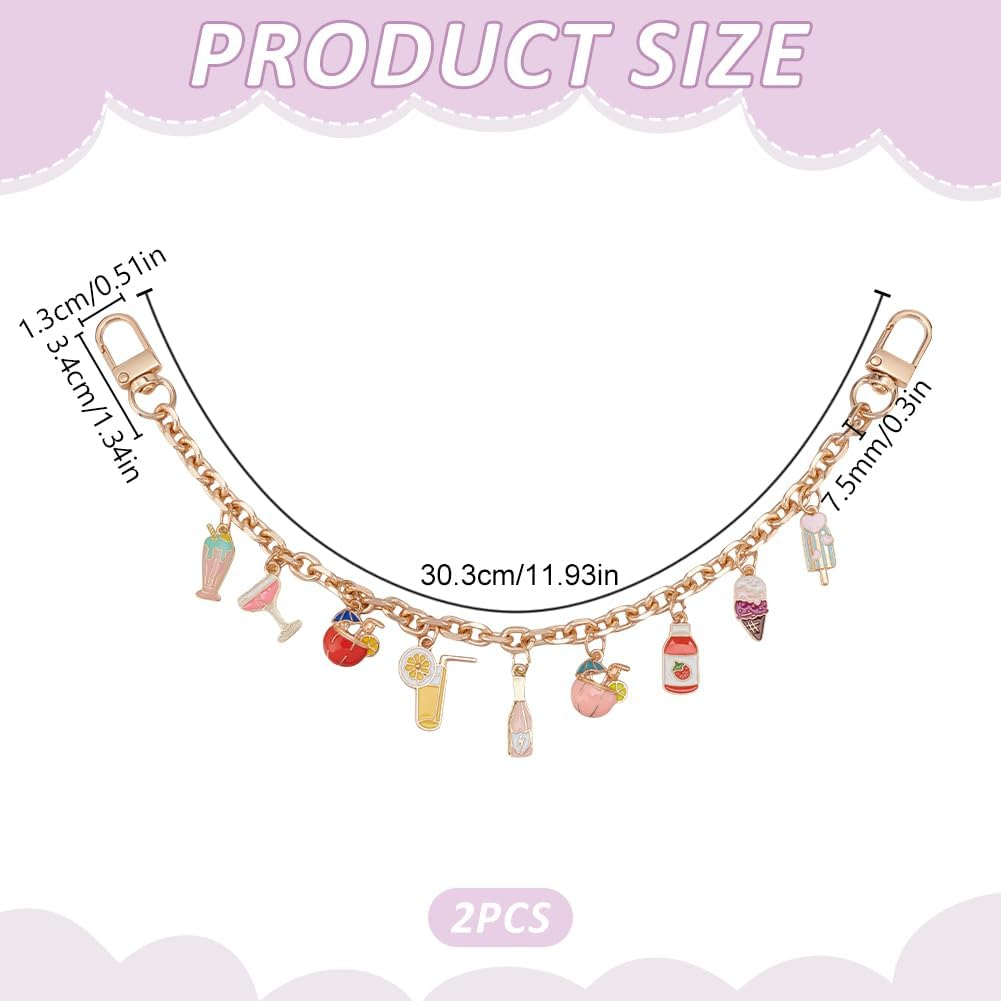 PLIGREAT 2 Pcs Fruit Drink Charms Chains for Handbag, 30.3 Cm Trouser Chains Replacement Extension Chain for Women Ice Cream Lemon Juice Bag Charms Straps for Handbag Wallet Crossbody image number 3