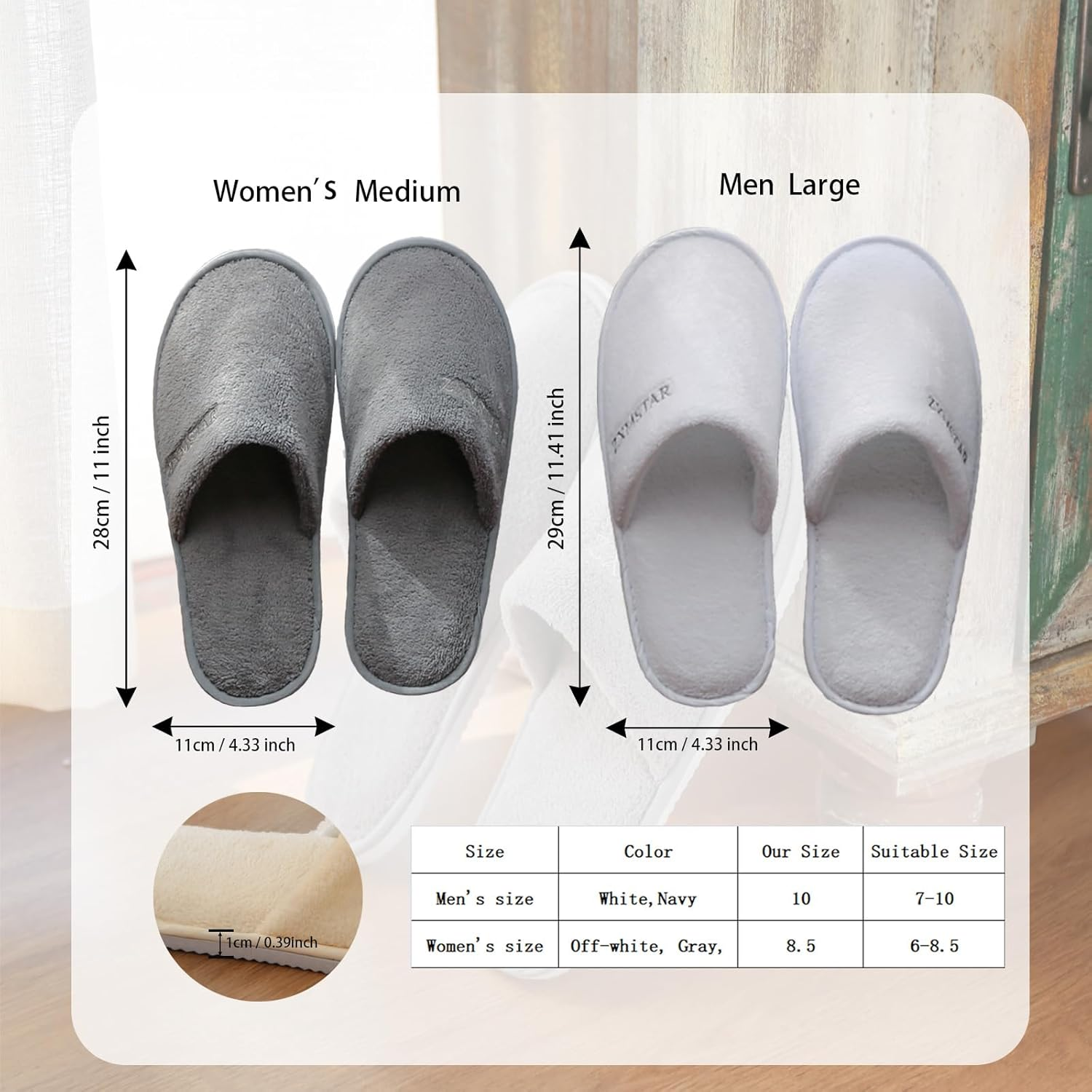 ZXMSTAR SPA Slippers, 8 Pairs Disposable Slippers for Guests, Soft Hotel Slippers Coral Fleece, Washable Reusable House Slippers Unisex, Bride Slippers for Wedding Party Bedroom Travel image number 3