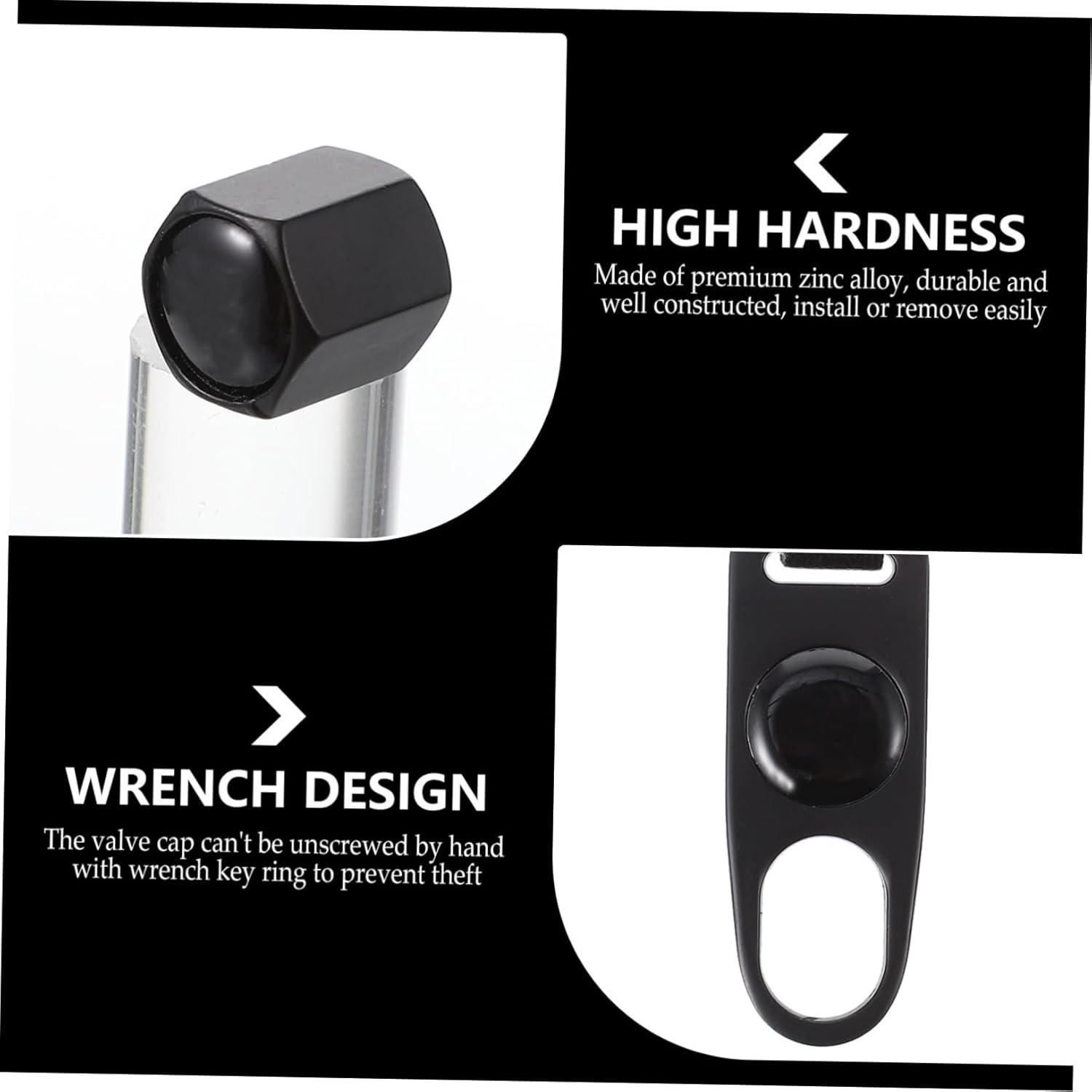 OSOLADY Anti-Theft Zinc Alloy Vehicle Stem Caps with Wrench Black Metal Car Tire Valve Covers Suitable for Automotive Wheels and Tires image number 4