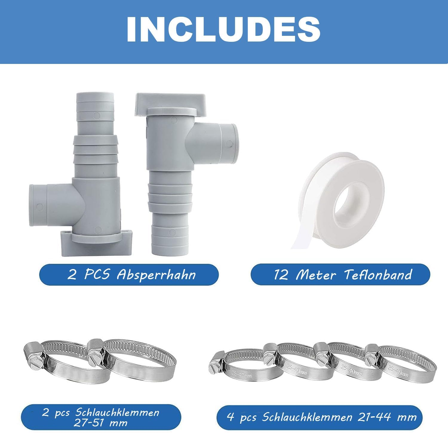1 Set of Plunger Valves Suitable for 32Mm above Ground Swimming Pools, Hose Connection Kit with Hose Clamp, Maintain Swimming Pool Accessories, Pool Replacement Parts image number 5