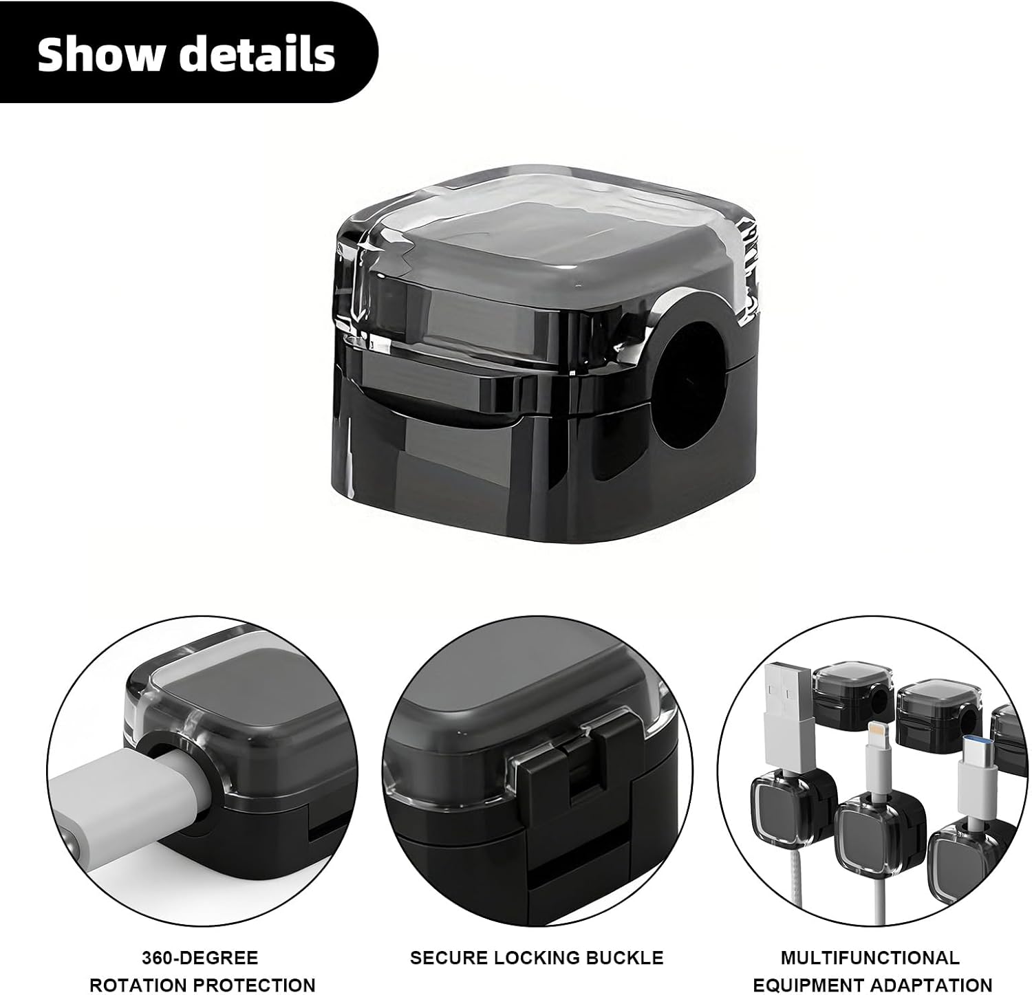 8-Pcs Cable Organiser, Magnetic Cable Holder & Clips with Strong Adhesive Strips, under Desk Cable Management for Phone Chargers, Office and Bedside (Black) image number 2