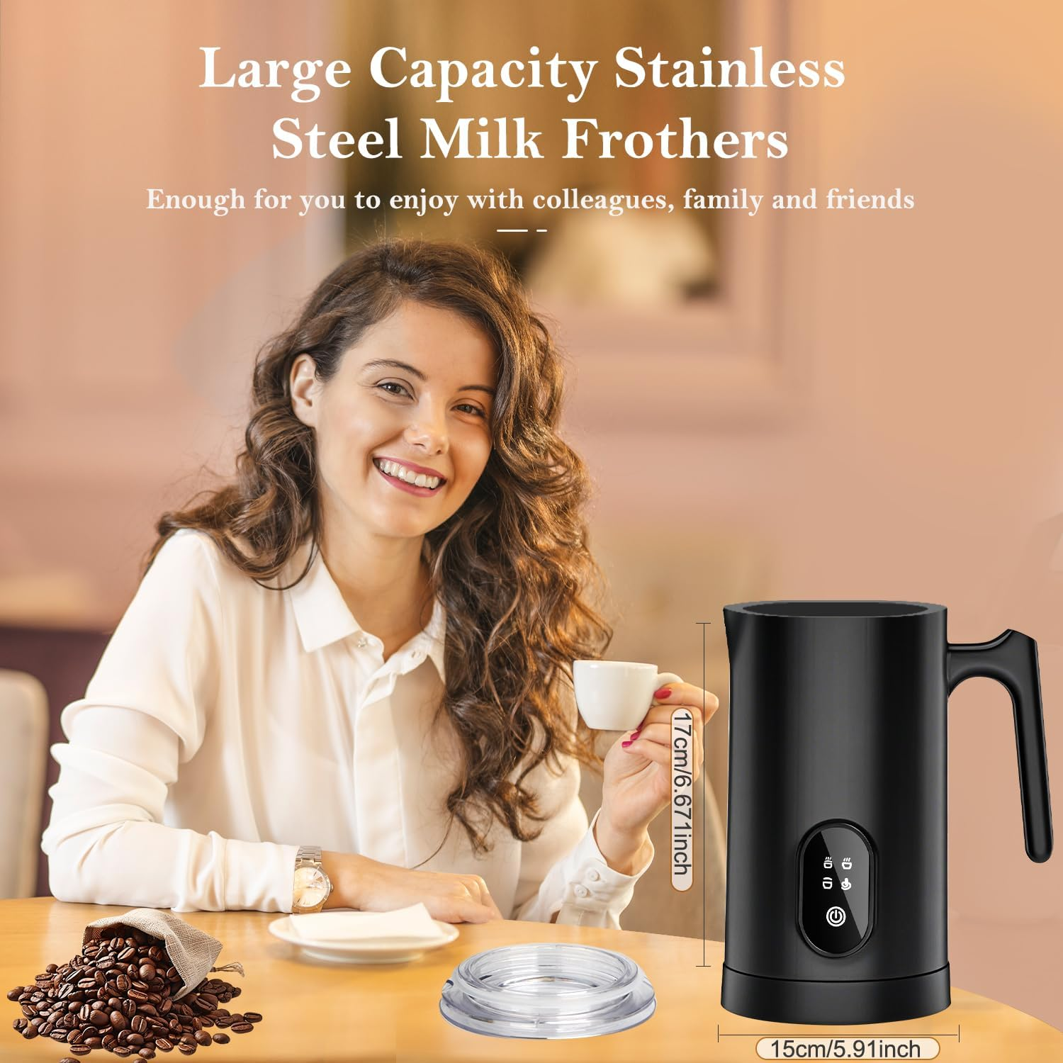 Milk Frother, Necomi Electric Milk Frother, Milk Heater 14.54Oz/430Ml 4 in 1 Coffee Steamer Frother, for Frothing and Heating Milk, for Latte, Cappuccino, Macchiato image number 3