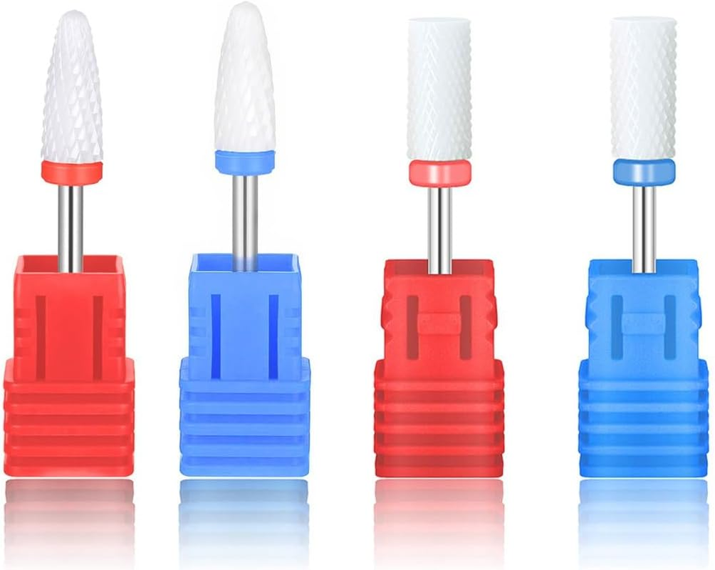 4-Piece Ceramic Nail Drill Bit Set for Acrylic Gel Nails, Corn Shape, Professional Nail Cutter Bits, Manicure, Pedicure, Drill, Nail File Machine, Grinding Head Attachment, Felt Polisher for Shaping image number 4