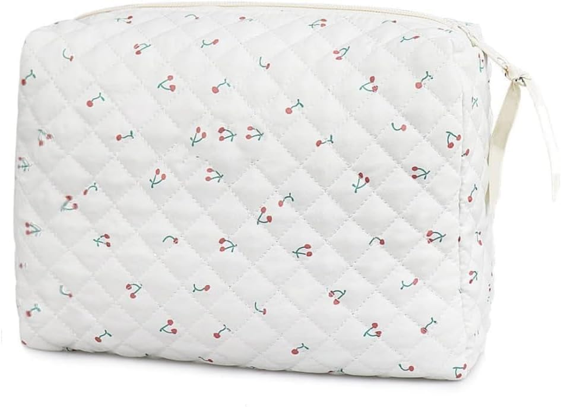 Cotton Floral Cosmetic Organizer Bag,1Pc Travel Cotton Floral Makeup Bag,Cotton Quilted Floral Make up Bag,Flower Pattern Cosmetic Bag Floral Cotton Quilted Makeup Bag,Cotton Floral Cotton Makeup Bag image number 1