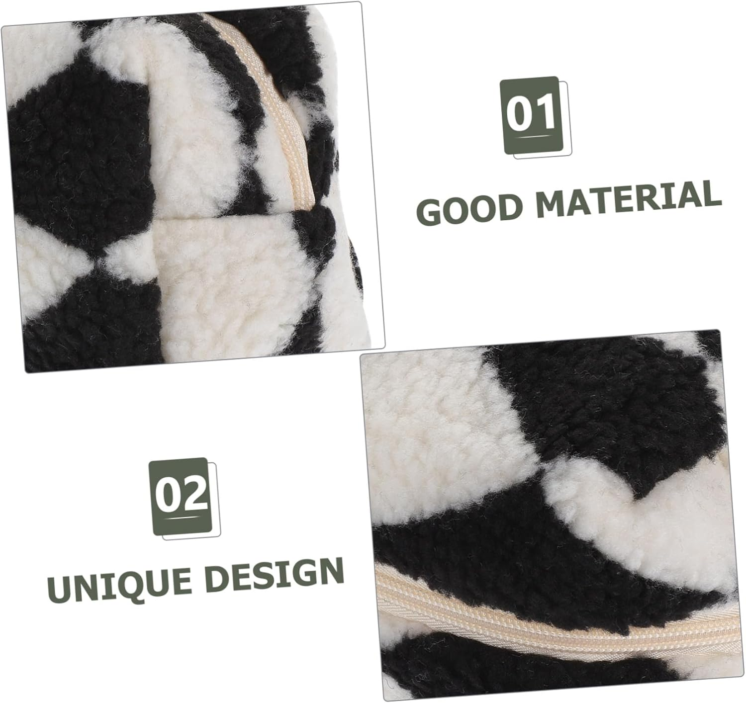 Anneome Fluffy Checkered Makeup Bag Plush Cosmetic Travel Pouch Zippered Toiletry Organizer for Women Stylish Storage Case for Pens and Items image number 3