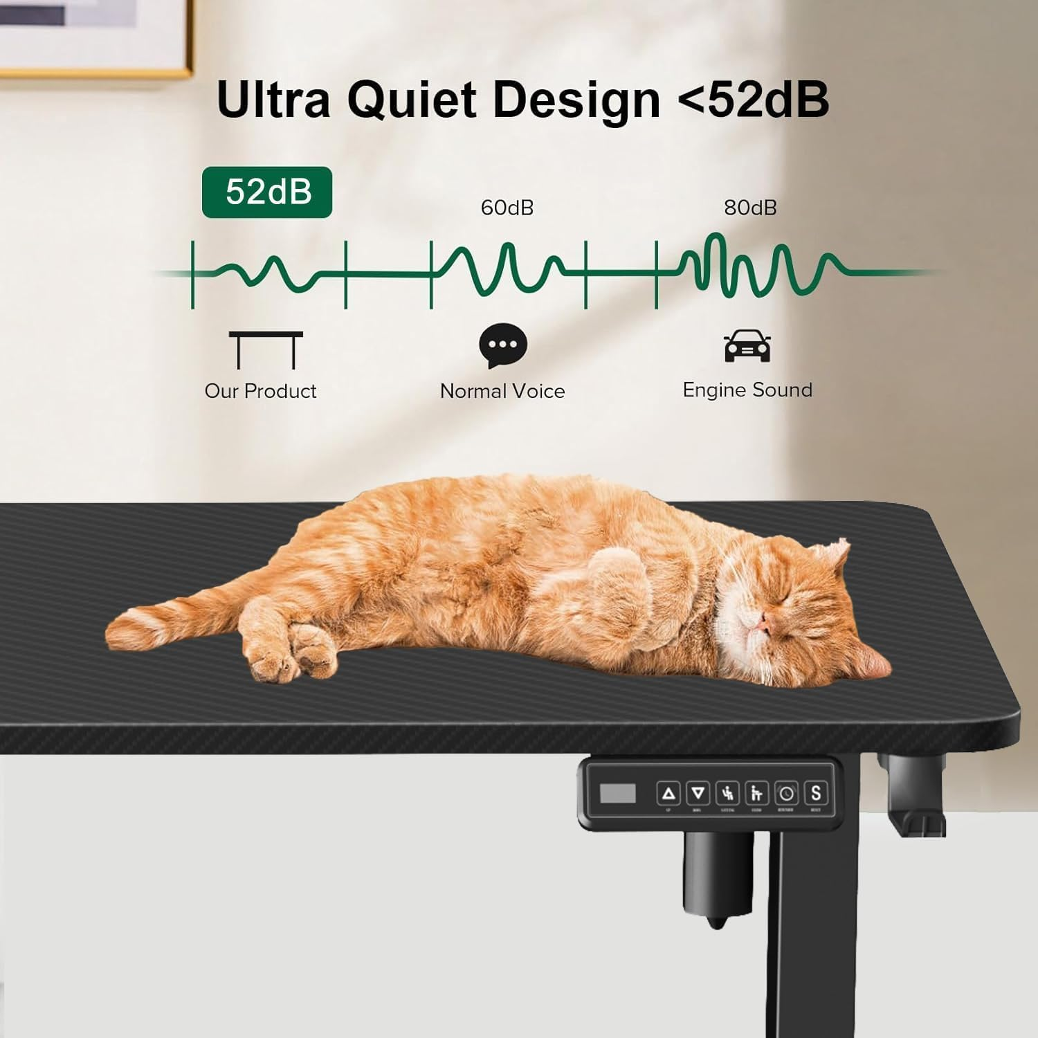 NOAEOU Electric Height Adjustable Standing Desk, 55In X 23.6In Large Sit Stand up Computer Table Workstations for Home Office (Black Carbon Fiber Veneer) image number 3