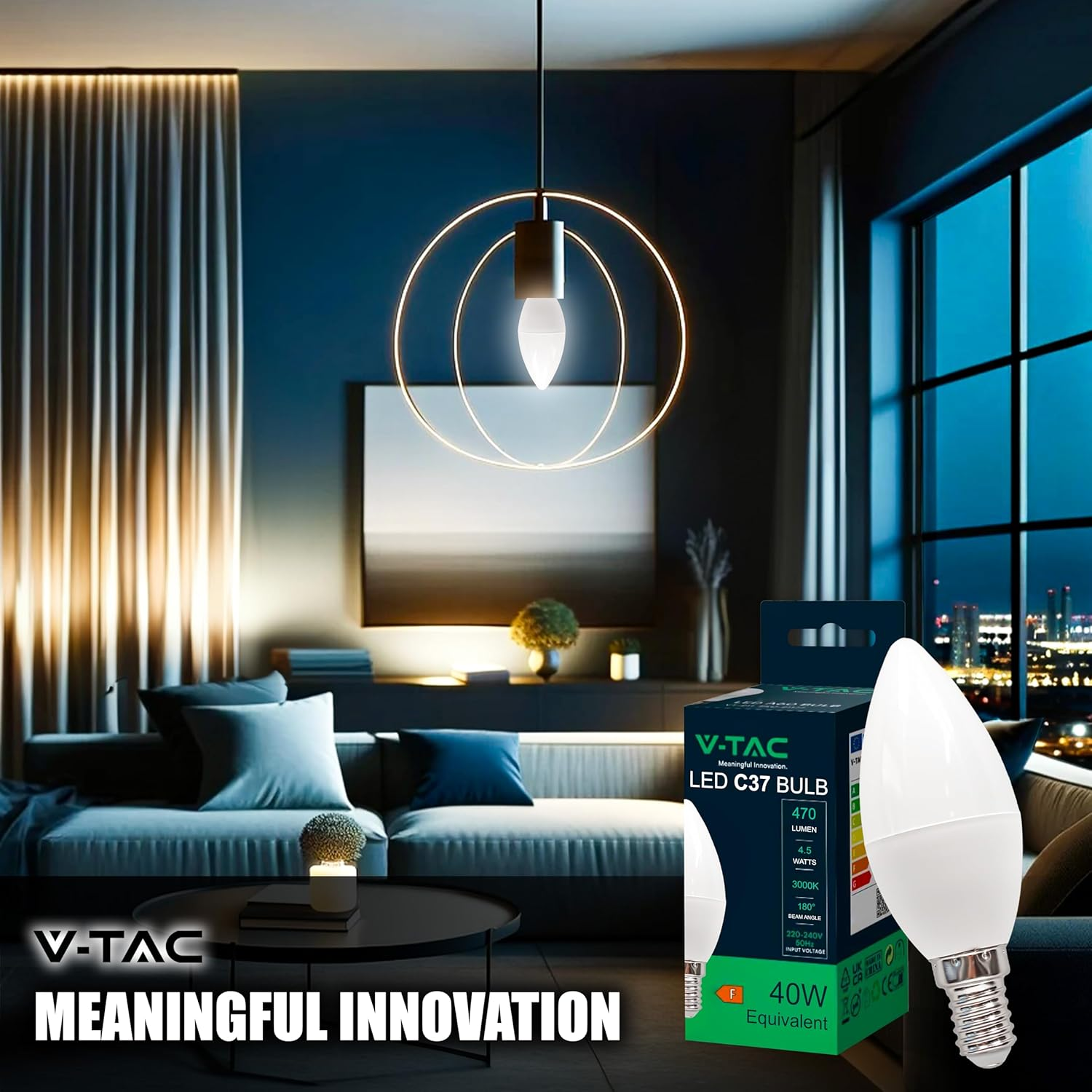 V-TAC 10 X E14-4.5W LED Candle Bulbs (Equivalent to 40W) 470 Lumen 3000K Warm White - Opening of the Light Beam 180&deg; - Maximum Efficiency and Energy Saving Bulb - Warm White image number 3