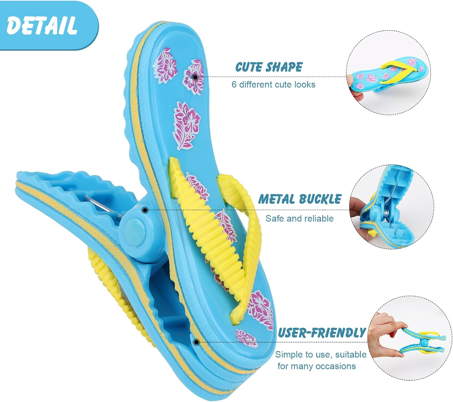 6 Pcs Beach Towel Clips,Beach Towel Pegs,Towel Pegs for Sun Lounger Pool, Flamingo,Parrot,Watermelon,Pineapple Chair Clips Portable Towel Holders Clips,Sunbed Pegs Large Laundry Clothes Pegs image number 4