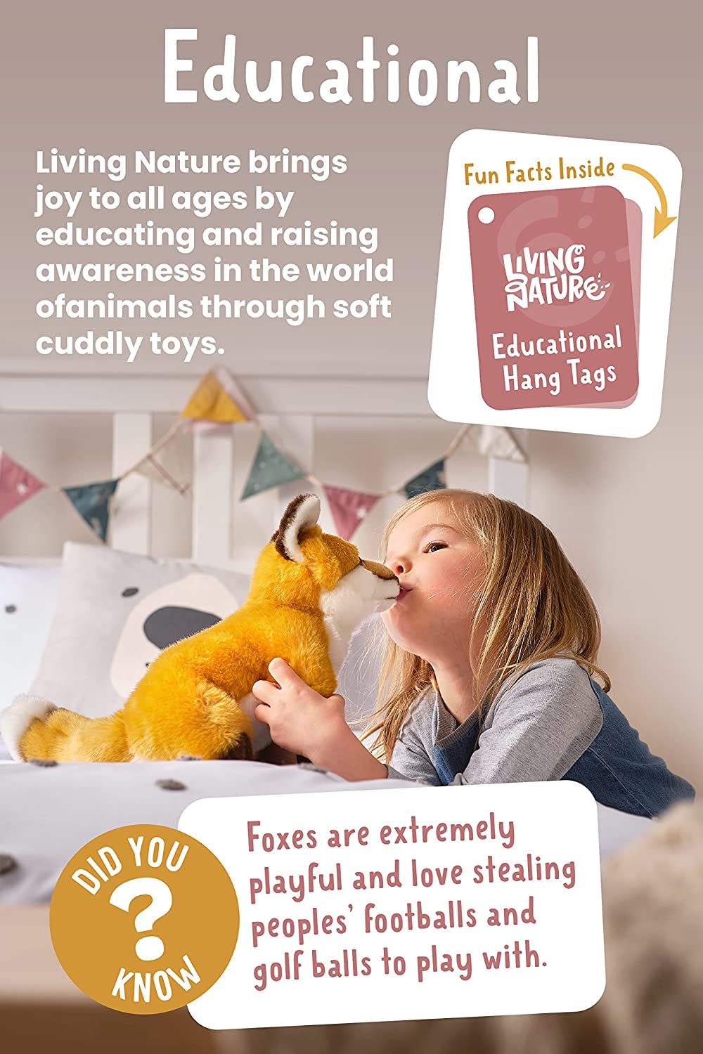 Living Nature Small White Lop Eared Bunny Plush Toy, 18Cm, Realistic Pet Animal, Soft and Cuddly Toy for Kids, Eco-Friendly, Made with Naturli Recycled Materials, Includes Educational Fact Tags. image number 4