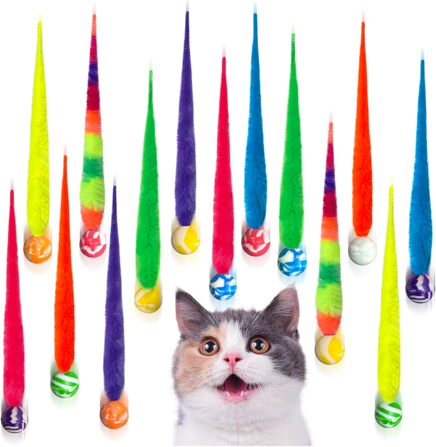 Acceleah Cat Worm Toy Refills - Assorted Teaser Wand Toys with Bell (14 Pcs)