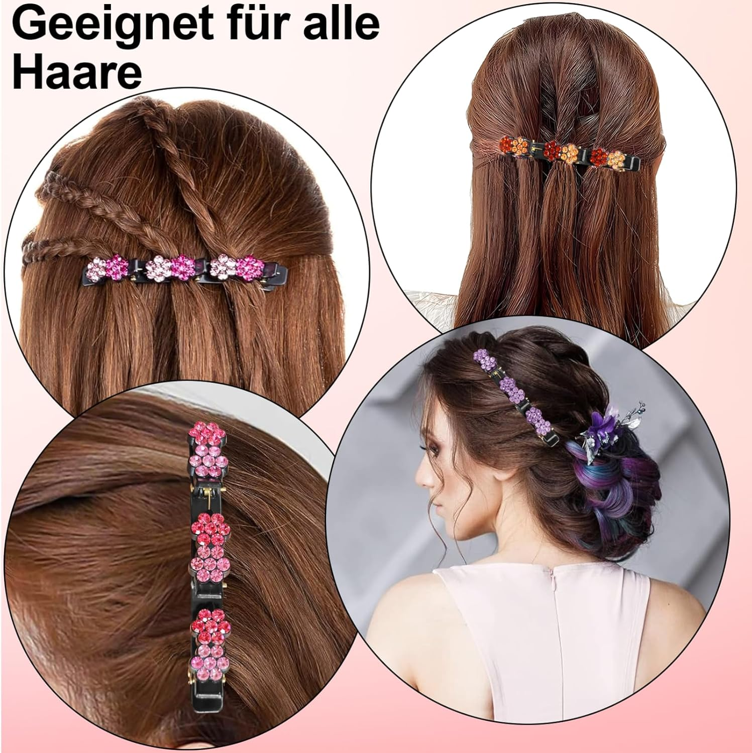 Hair Clip with Crystal Flower, Pack of 10 Hair Clips, Women'S Hummingbird Hair Clip, Hair Clip with 3 Clips, Double Layer Hair Clip, Braided Hair Clips, Elegant Hair Styling Clips for Women and Girls image number 3