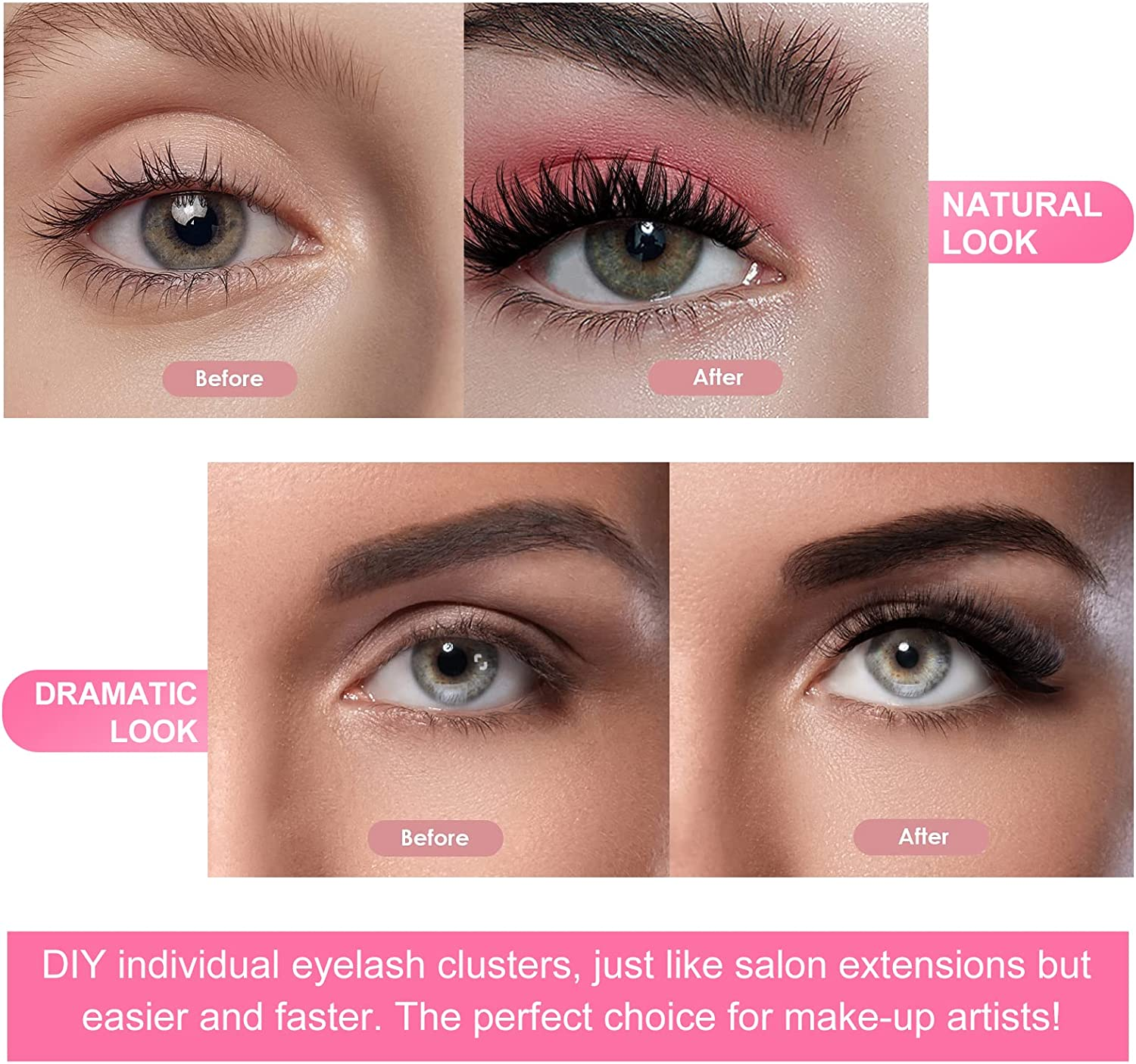 YBVABE 240PCS Cluster Eyelash Extensions Individuals Mixed, 10D-0.1 C Curl- 10/11/12/13/14Mm, 20D-0.07 C Curl-10/11/12/13/14Mm & Professional Makeup 6Mm under Lash Extensions Premade Volume Fans Mixed image number 6