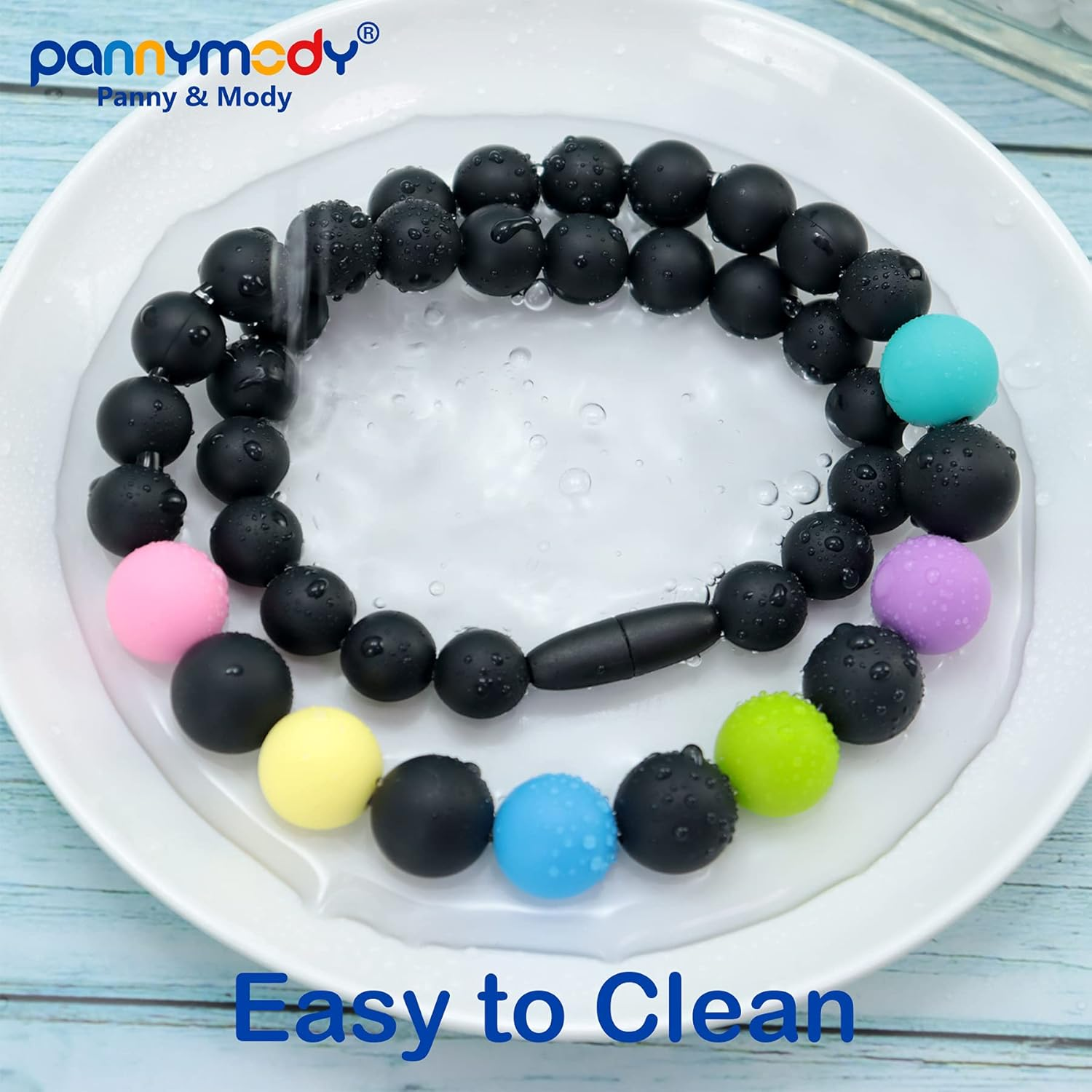 Panny & Mody Sensory Chew Necklace for Boys and Girls, Silicone Chewy Fidget Stim Toy Jewellery for Kids with Autism ADHD SPD, Oral Motor, Teething Biting Fidgeting for Special Needs (Rainbow White) image number 3