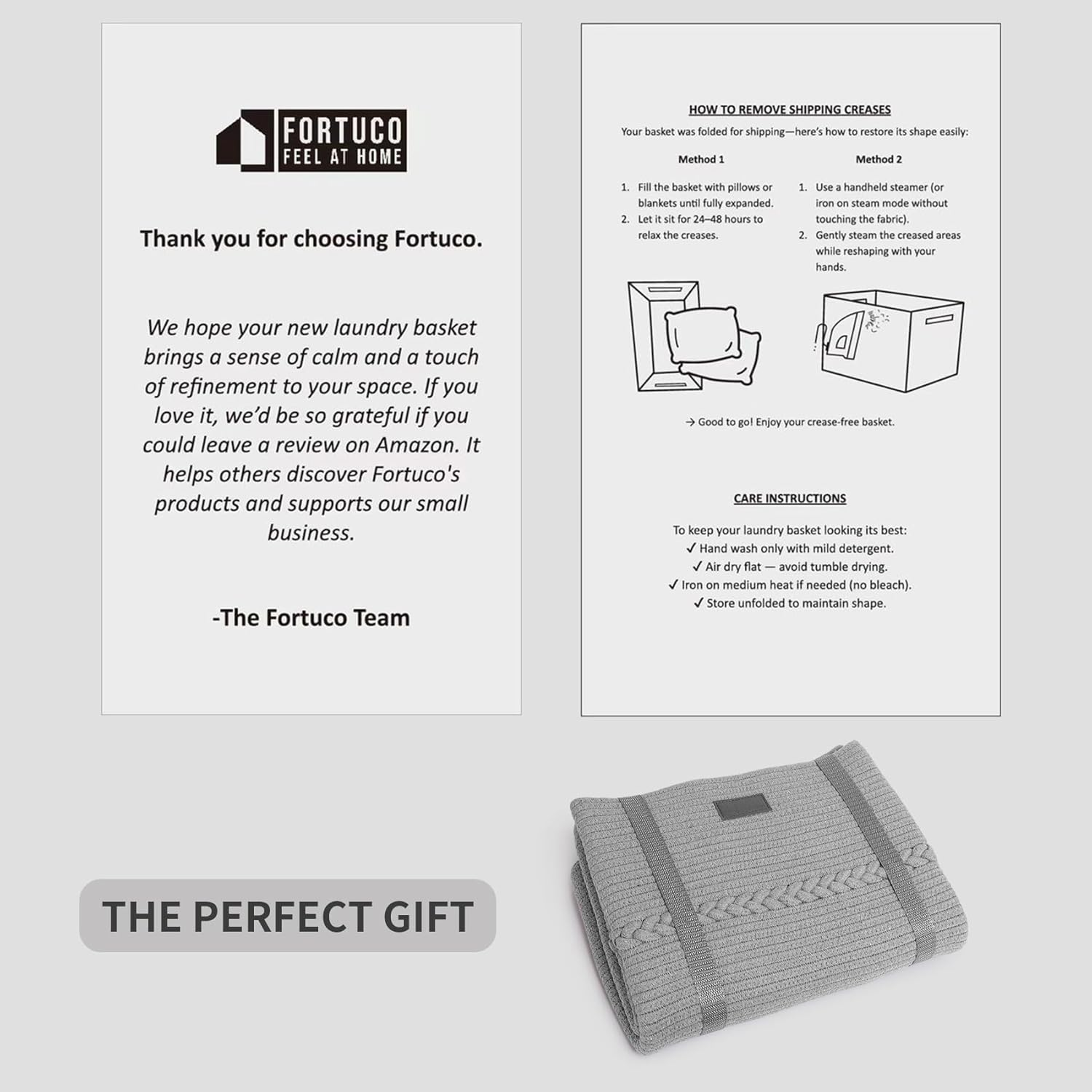 Fortuco 96L Woven Cotton Rope Laundry Basket &ndash; Large Laundry Hamper & Clothes Hamper &ndash; Durable Foldable Dirty Clothes Basket & Clothes Basket for Bedroom, Bathroom & Home Storage (Grey) image number 4