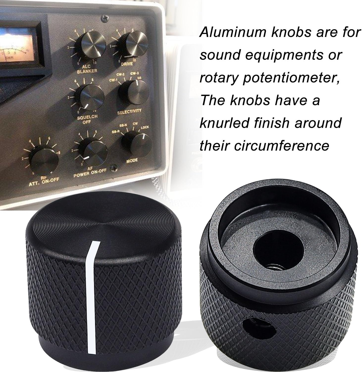 Taiss / 2Pcs Black Aluminum Rotary Electronic Control Potentiometer Knob for 6 Mm Diameter Shaft, Volume Control Knob, Audio Knob, Guitar Knob，Switch Knob, 20Mm Dia. X 17Mm Height image number 6