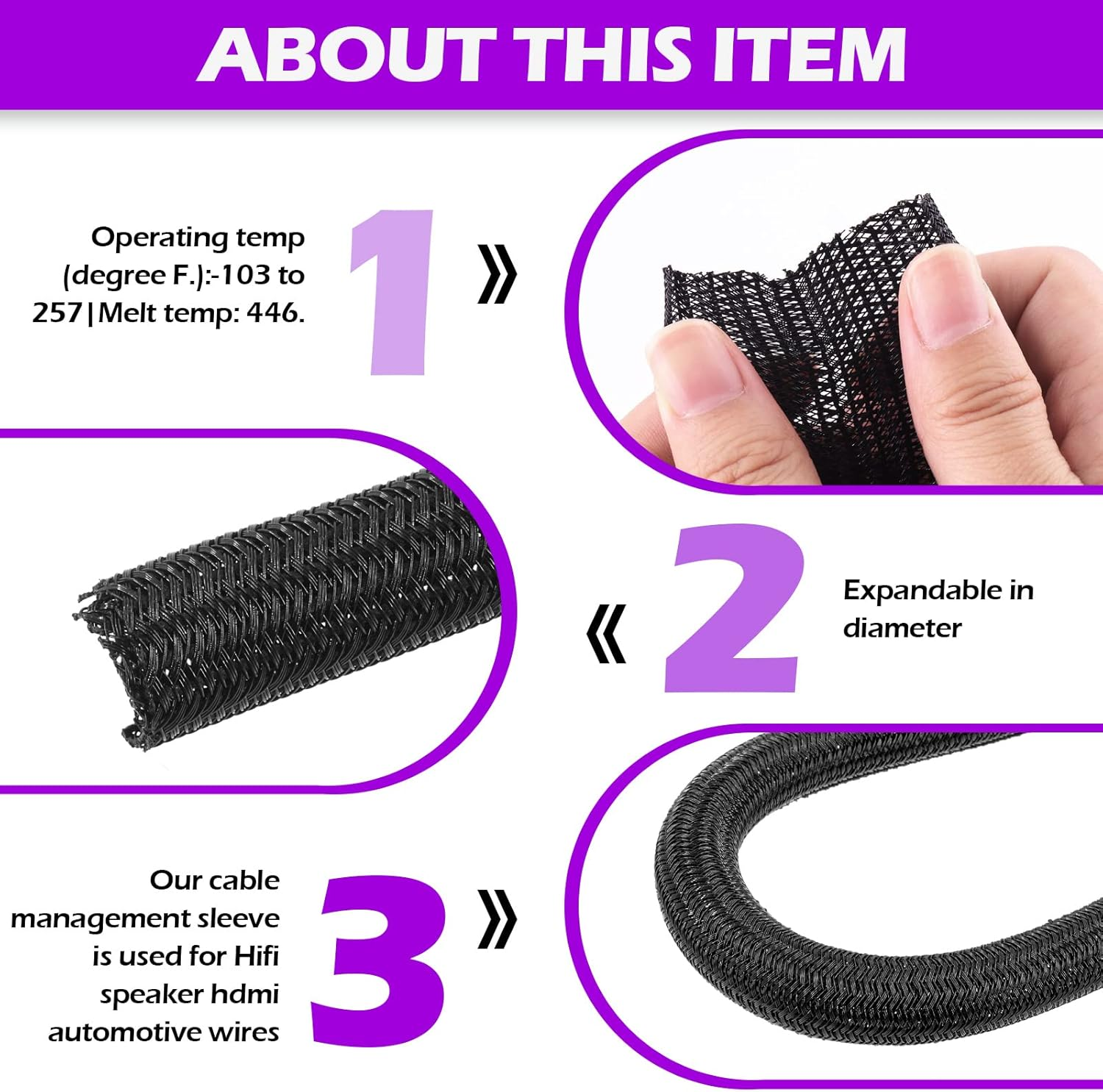 Swpeet 1/4 Inch 10Ft Blackred PET Expandable Braided Cable Sleeve, Cord Protector Wire Loom Tubing Cable Sleeve Wire Sleeving for Audio Video and Other Home Device Cable Automotive Wire - 1/2 Inch image number 4