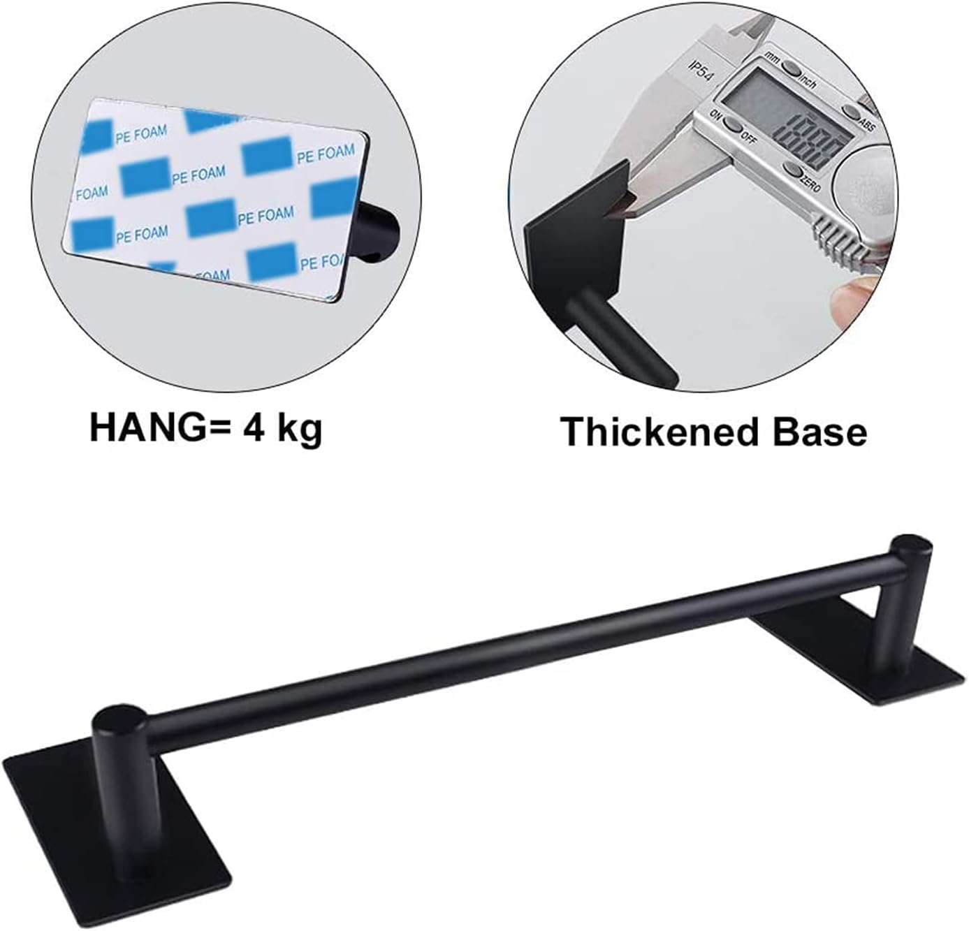 Nearmoon Self Adhesive Bathroom Towel Bar- Stainless Steel Bath Wall Shelf Rack Hanging Towel Stick on Sticky Hanger Contemporary Style, NO Drilling (Matte Black Finish, 16-Inch Towel Rack) image number 3