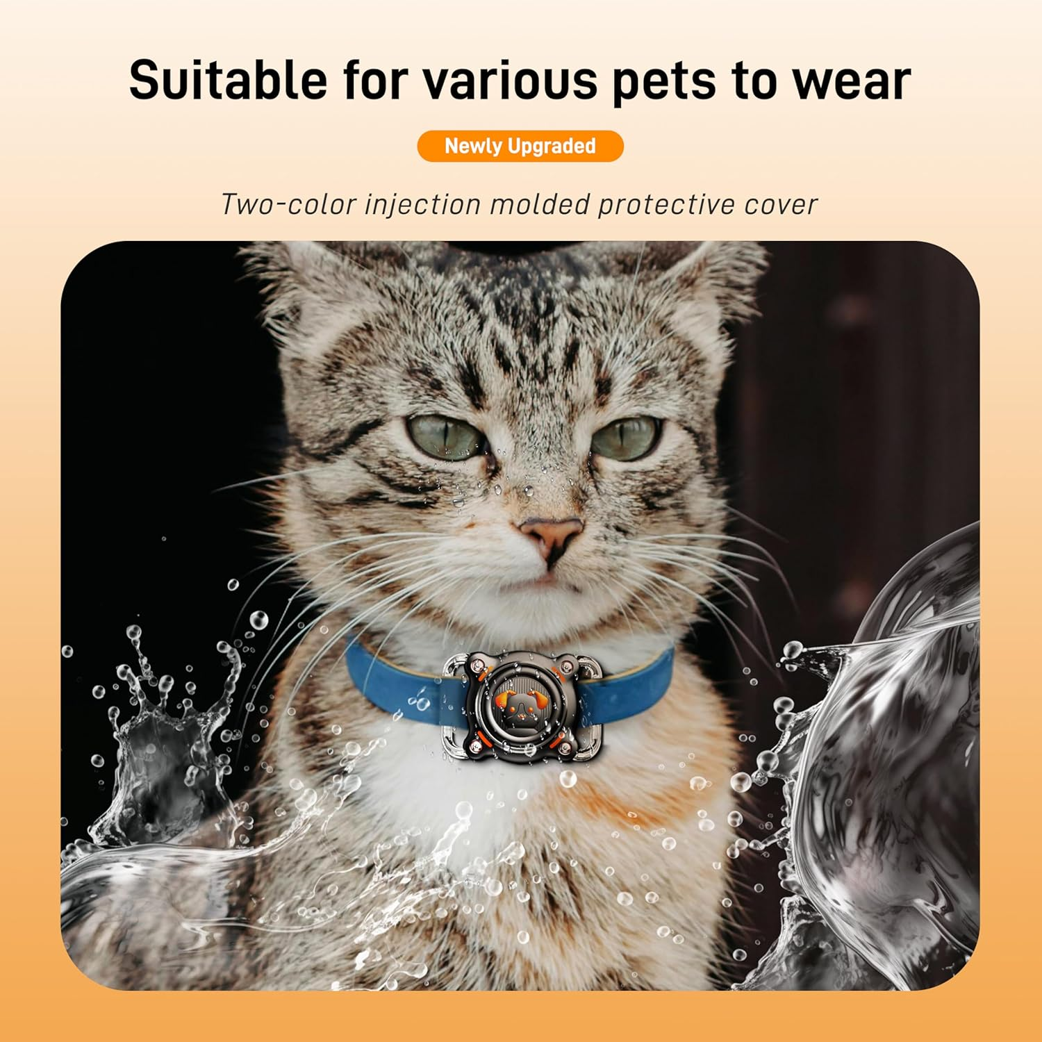 IP68 Waterproof for Airtag Holder for Dog Collar, with Airtag Dog Collar Holder with Removable Metal Clip, Sturdy TPU Air Tag Holder with Dog Pattern, Fits 1.2" Width Medium Large Collars (Black) image number 2