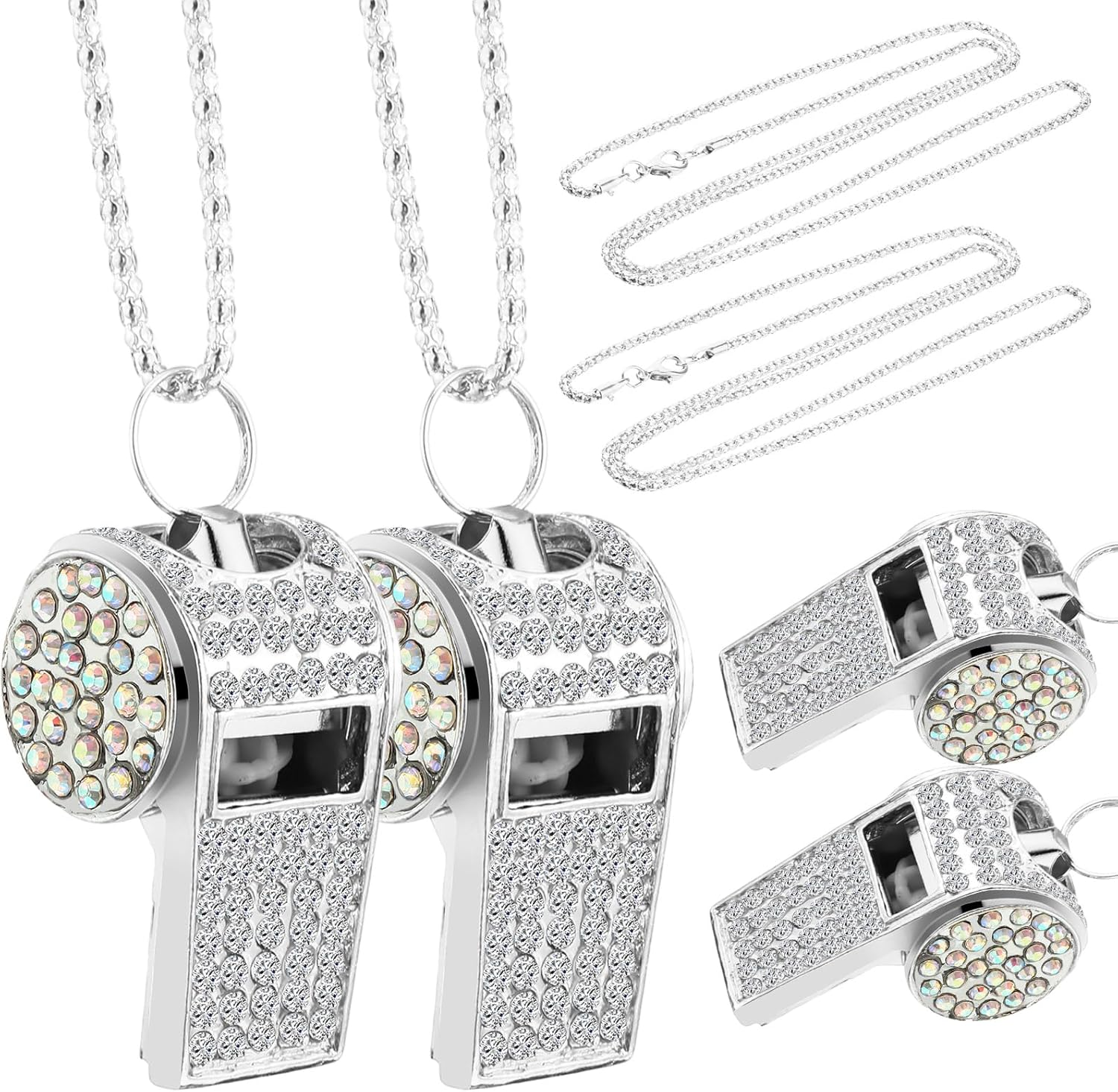 Winnerwhy 2 Pack Bling Whistle Crystal Rhinestone Whistle, Metal Whistle with Glitter, Shining Whistle with Chain for Adult Captain Referee Coach Teacher Basketball Training Gifts