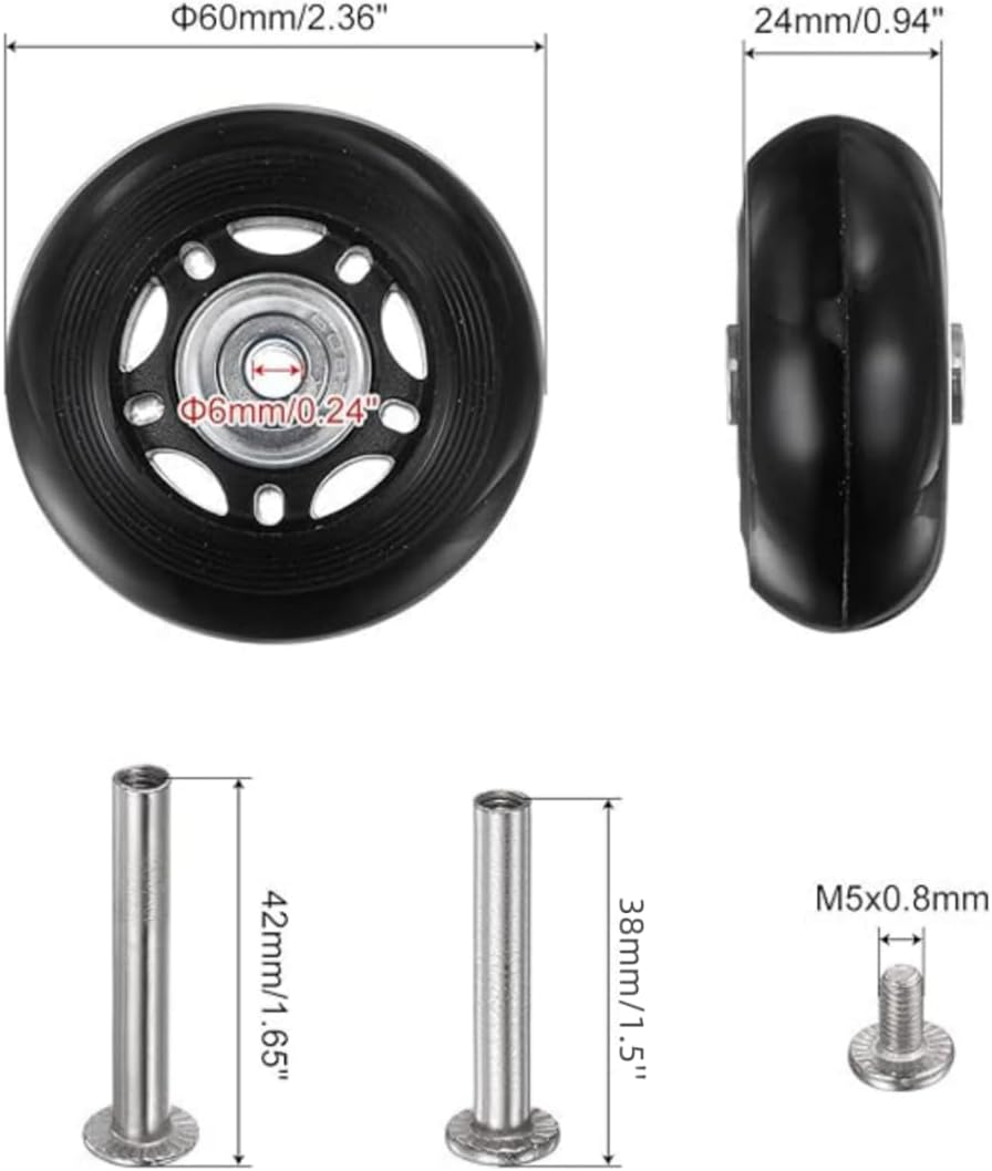 Replacement Luggage Wheels,Suitcase Replacement Wheels, 60X24Mm Suitcase Wheel with Bearings Repair Kits, 2 PU Bearing Wheels, Wrenches & Axle Screw for Trolley Bag, Inline Skate and Caster Board image number 3