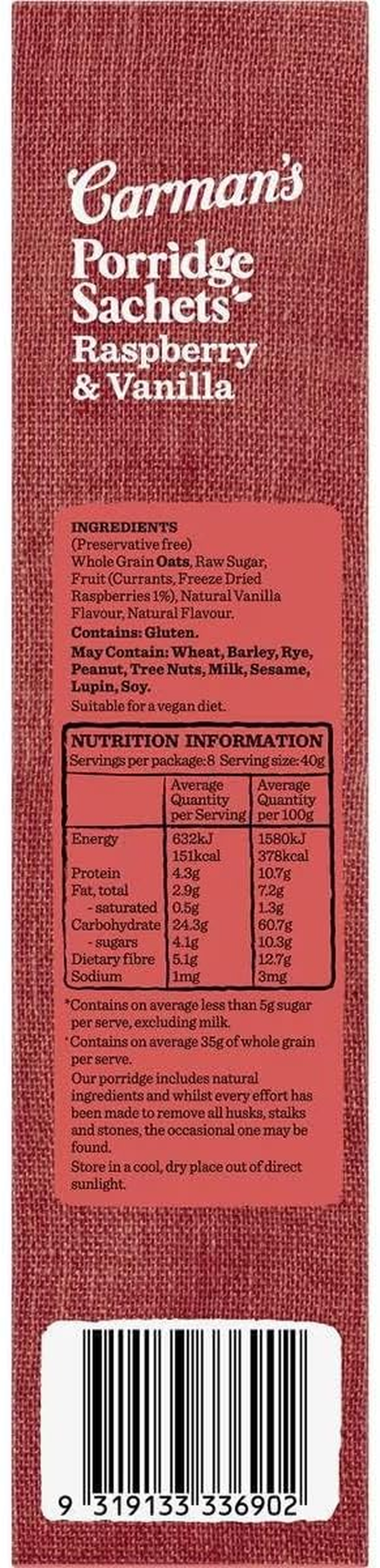Carman'S Raspberry and Vanilla Gourmet Porridge Sachets 320 G image number 4