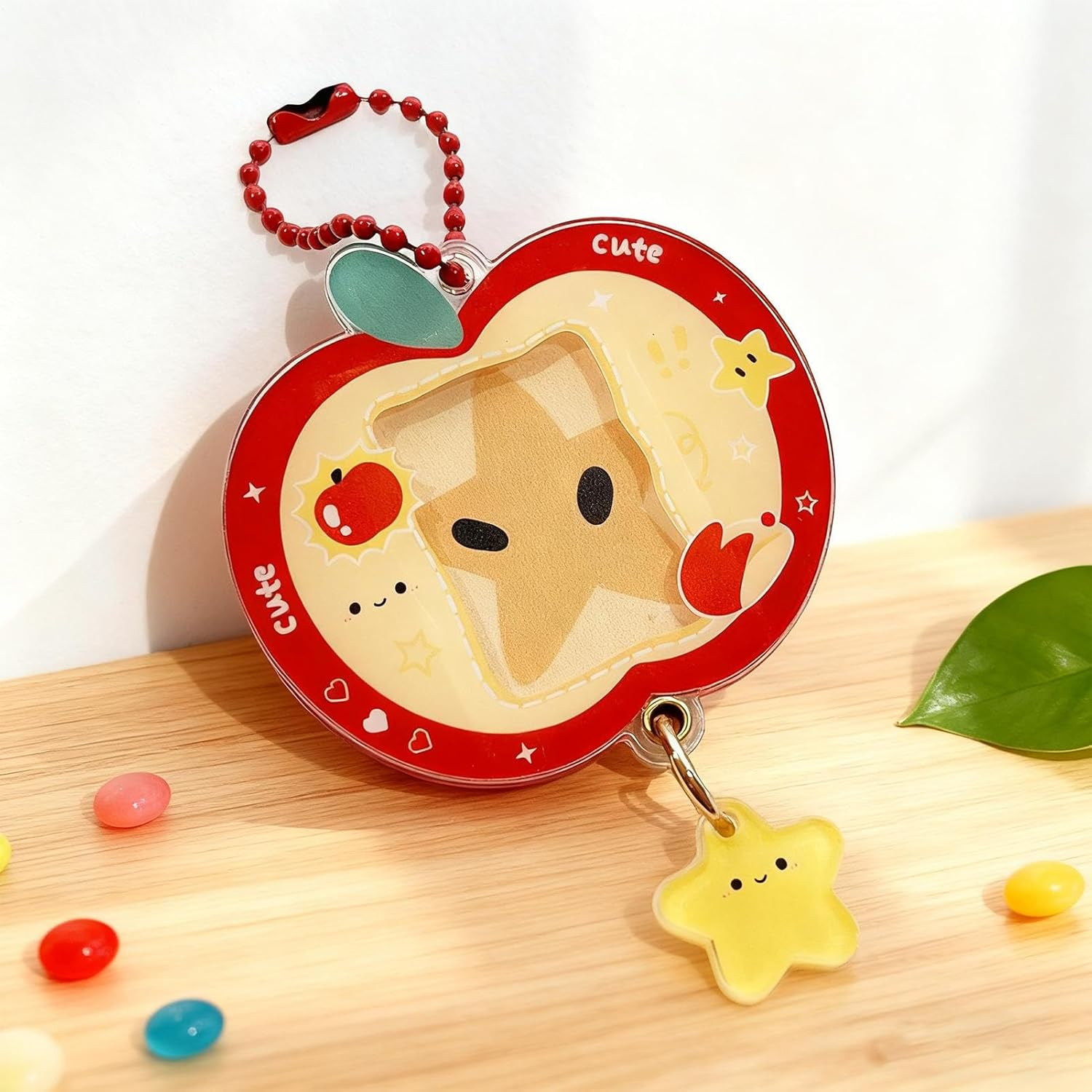 Photo Keychain - Cute Fruit Keepsake Gift - Picture Bracket for Keychain Holder - for Teens, Adults, Fans, Bags, Squirts, Backpacks, Travel, Commuting, Parties, and Concerts - Stars Of English Red Apple image number 3