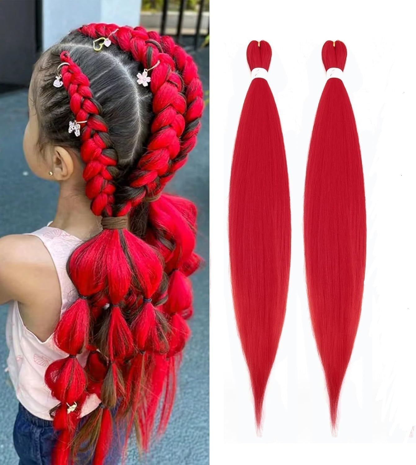 Long Red Braiding Hair, Pre Stretched Synthetic Braiding Hair Extensions for Braids, Hair Extensions for Stage Party Halloween Costume Cosplay (Red)