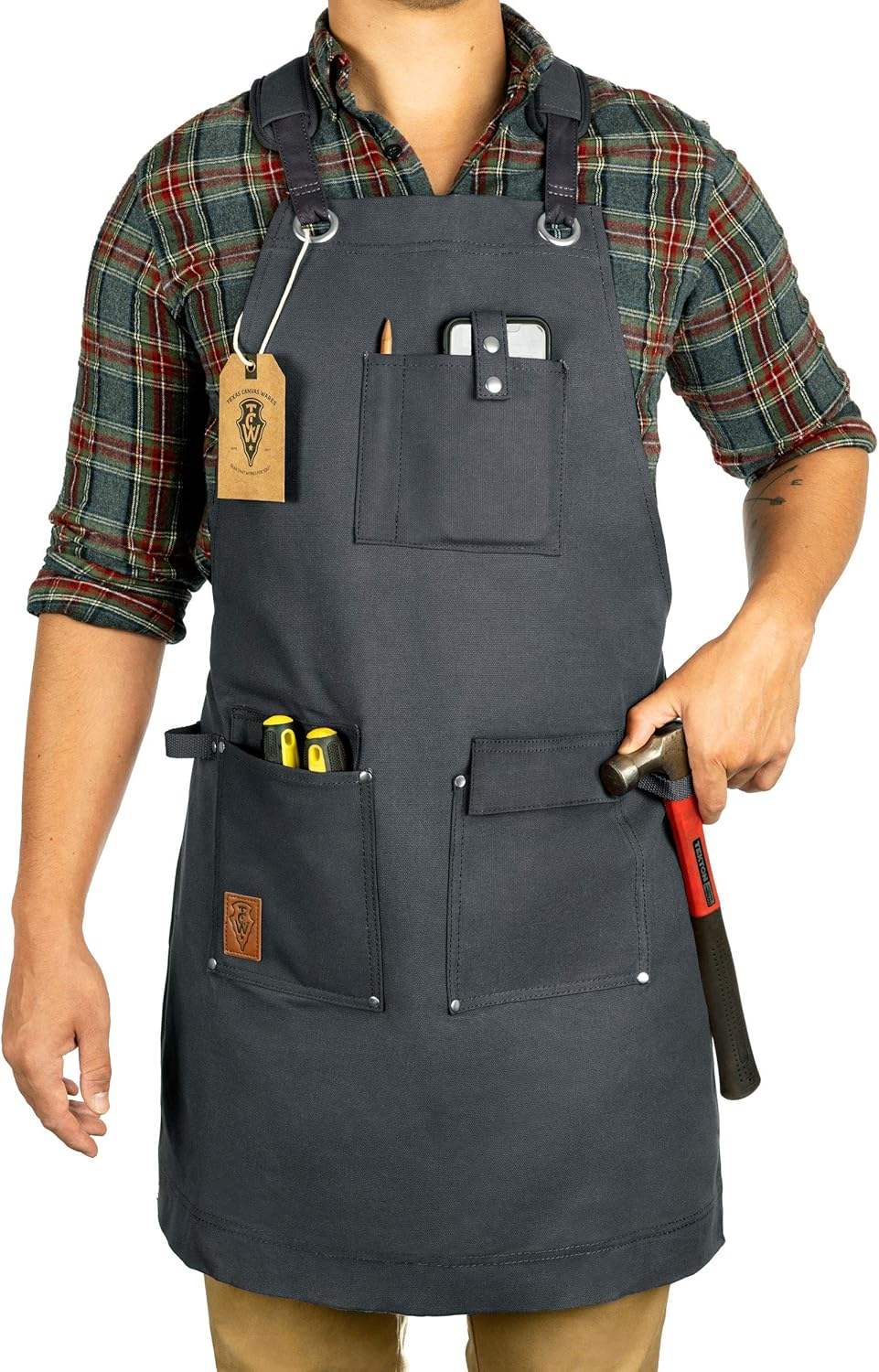 Waxed Canvas Heavy Duty Shop Apron with Pockets Adjustable up to XXL for Men and Women - Texas Canvas Wares
