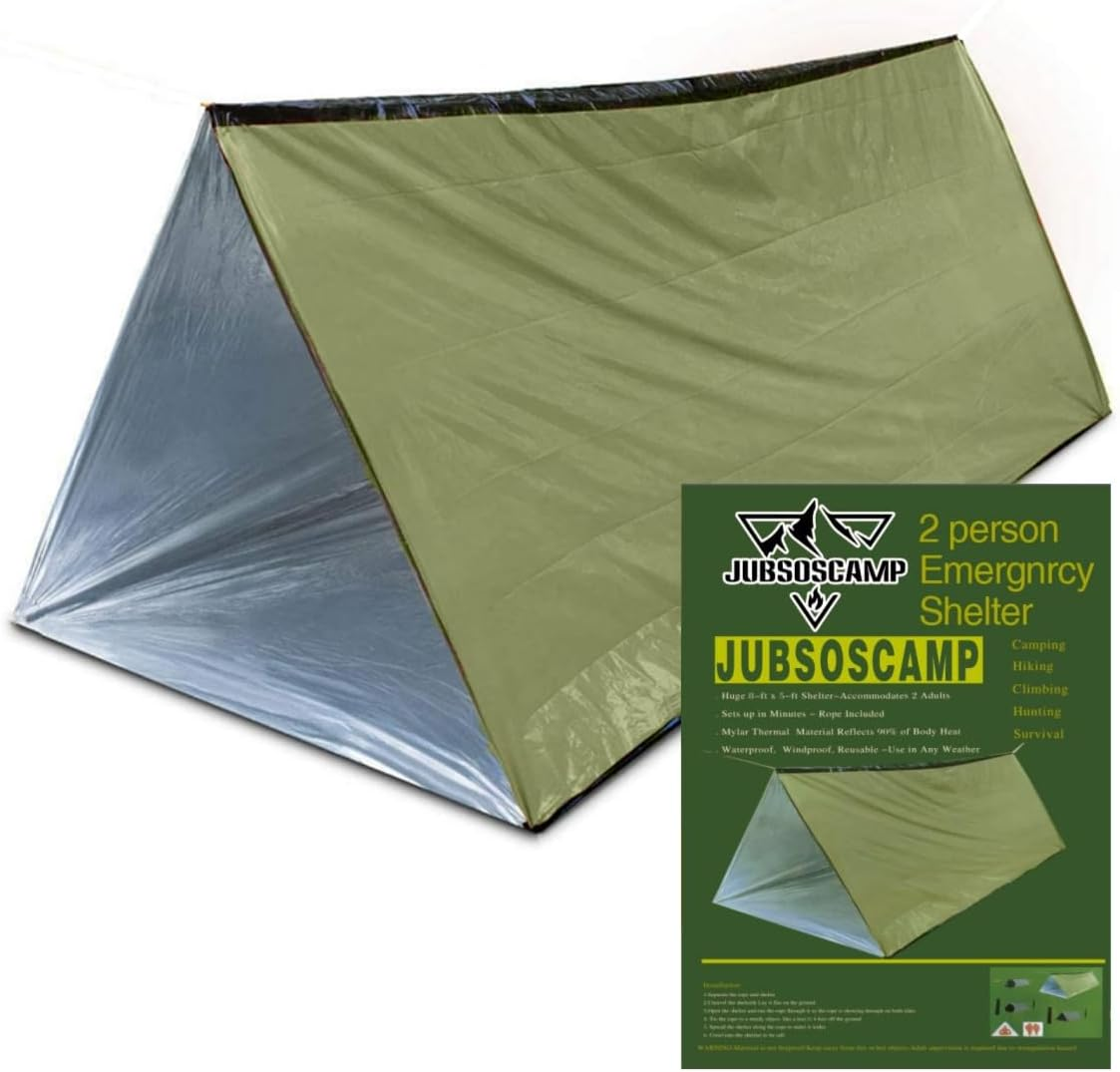 Emergency Survival Shelter Tent, 59 X 98.4Inch Waterproof 2-Person Mylar Thermal Shelter for Hiking Camping (Green) image number 2