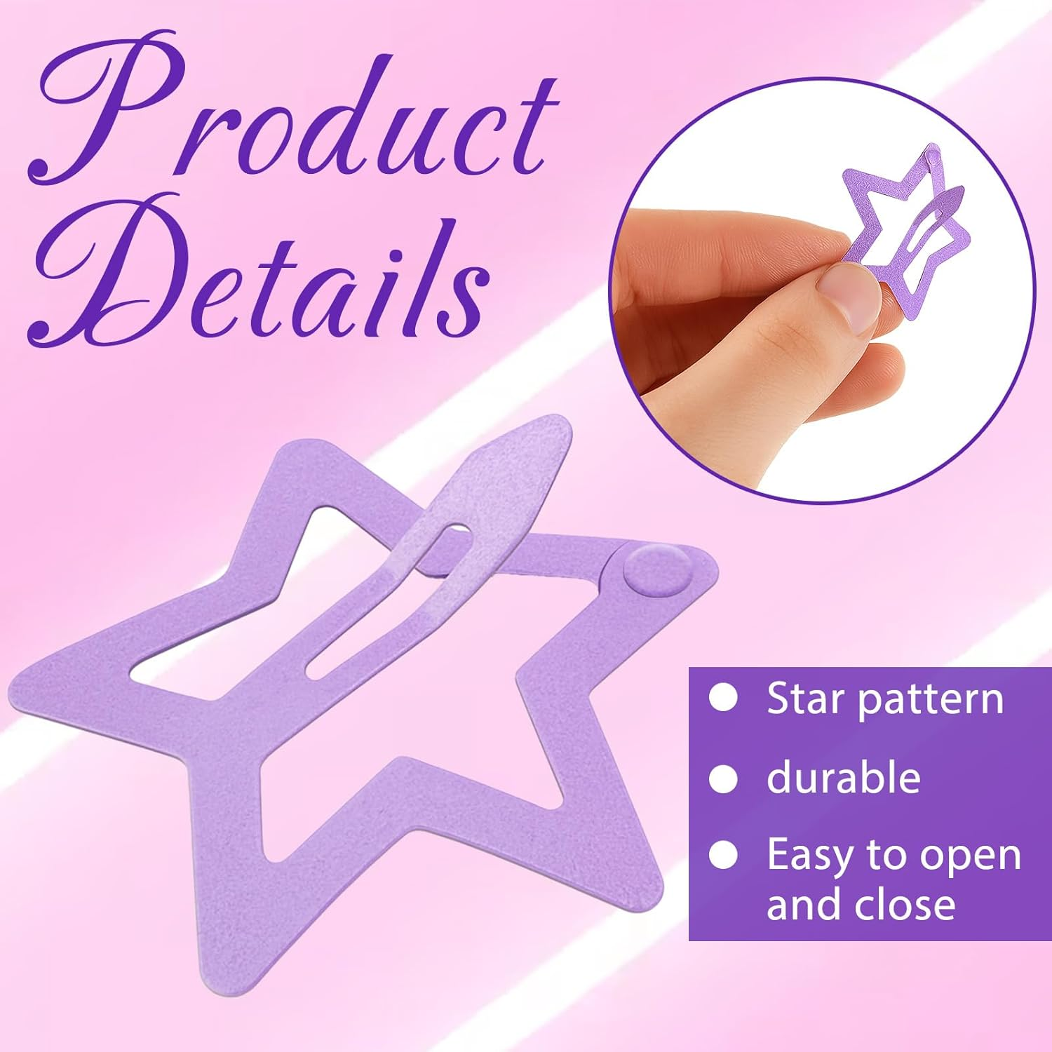 Lnngub 30 Pcs Purple Star Hair Clips,Small Star Clips Purple Snap Barrettes with Non-Slip Stars Clip Y2K Stars Barrettes for Girls and Women image number 6