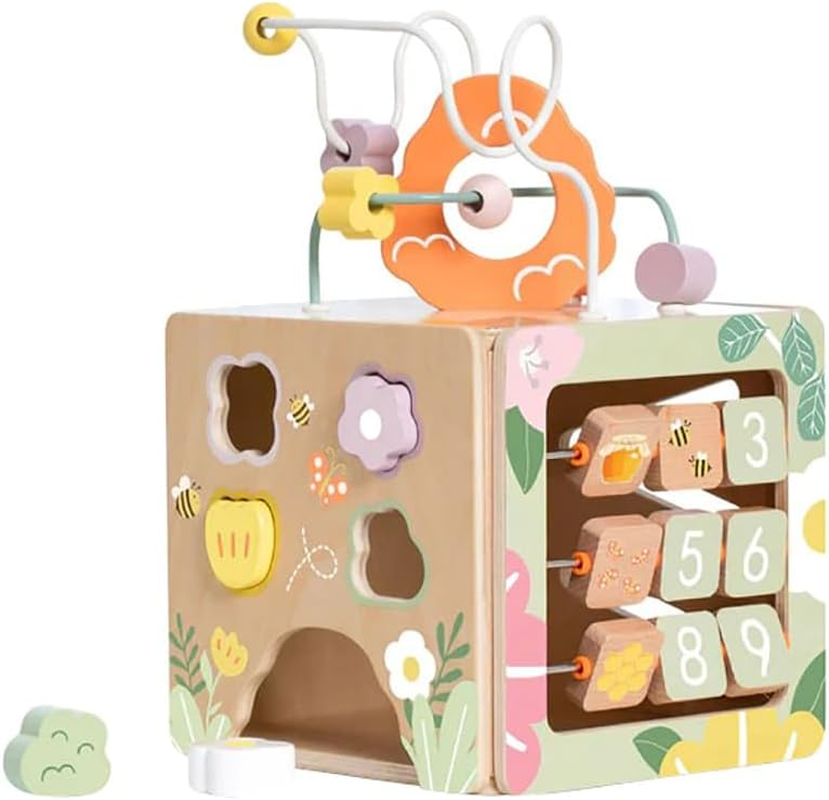 Classic World 5 in 1 Wooden Honeybee Activity Cube image number 1