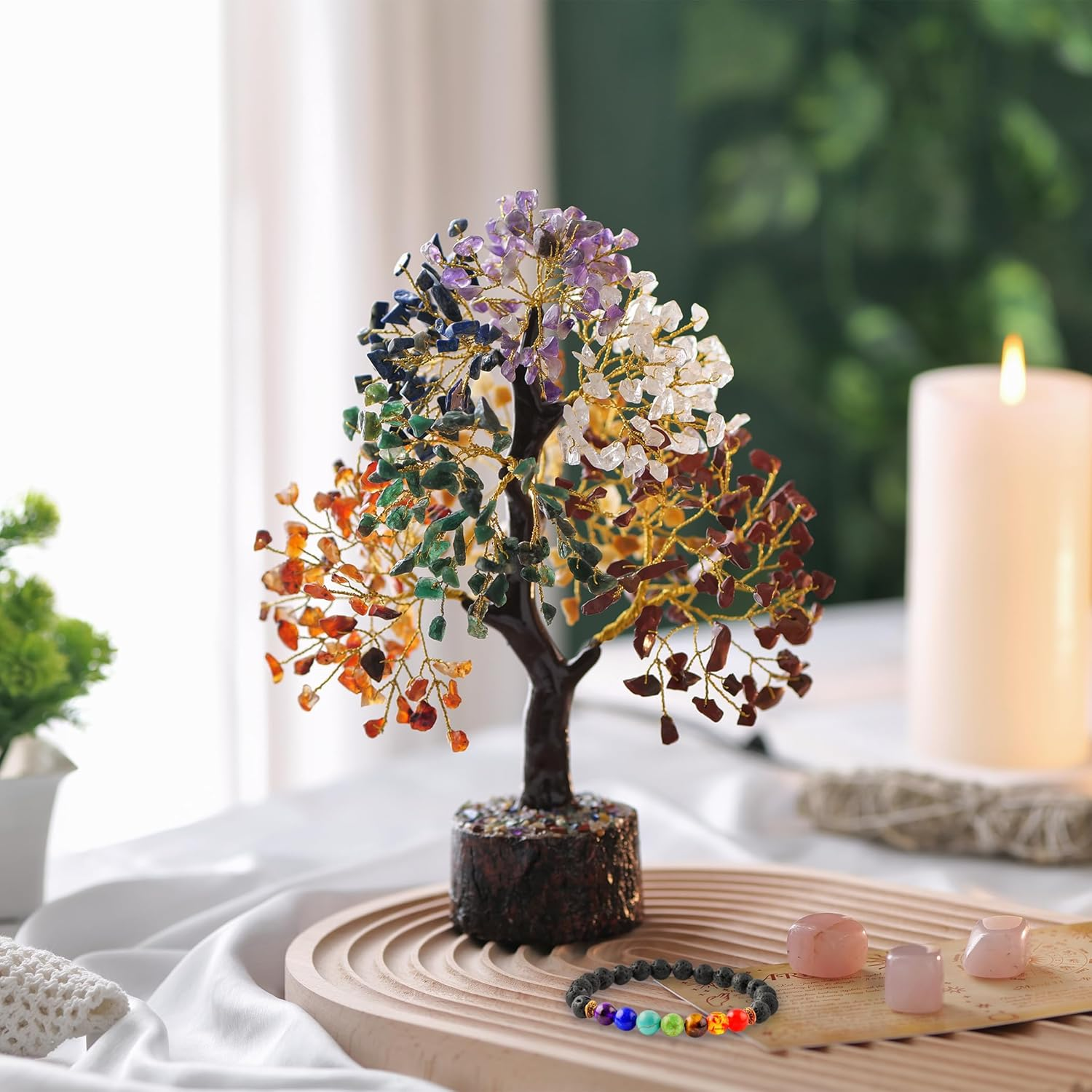 Gemstone Crystal Tree, 7 Chakra Tree, Gifts for Women, Small House Decor, Tree, Bonsai Tree, Buddha Statue, Home Decor, Crystals, Protection Crystals, Chakra Stones image number 4